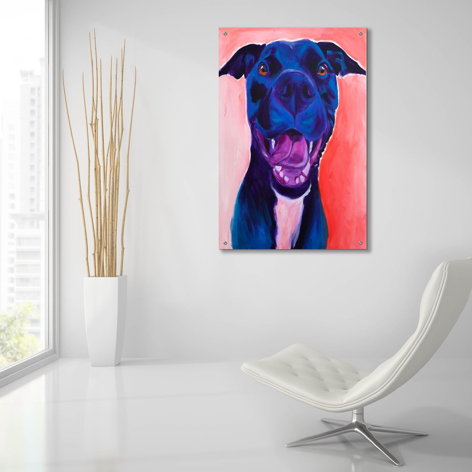 Epic Art 'Pit Bull - Crysanthemum2 by Dawg Painter, Acrylic Glass Wall Art,24x36