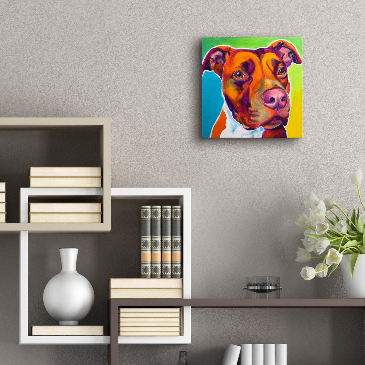 Epic Art 'Pit Bull - Red2 by Dawg Painter, Acrylic Glass Wall Art,12x12