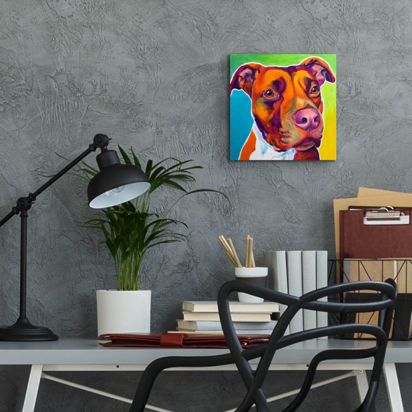 Epic Art 'Pit Bull - Red2 by Dawg Painter, Acrylic Glass Wall Art,12x12