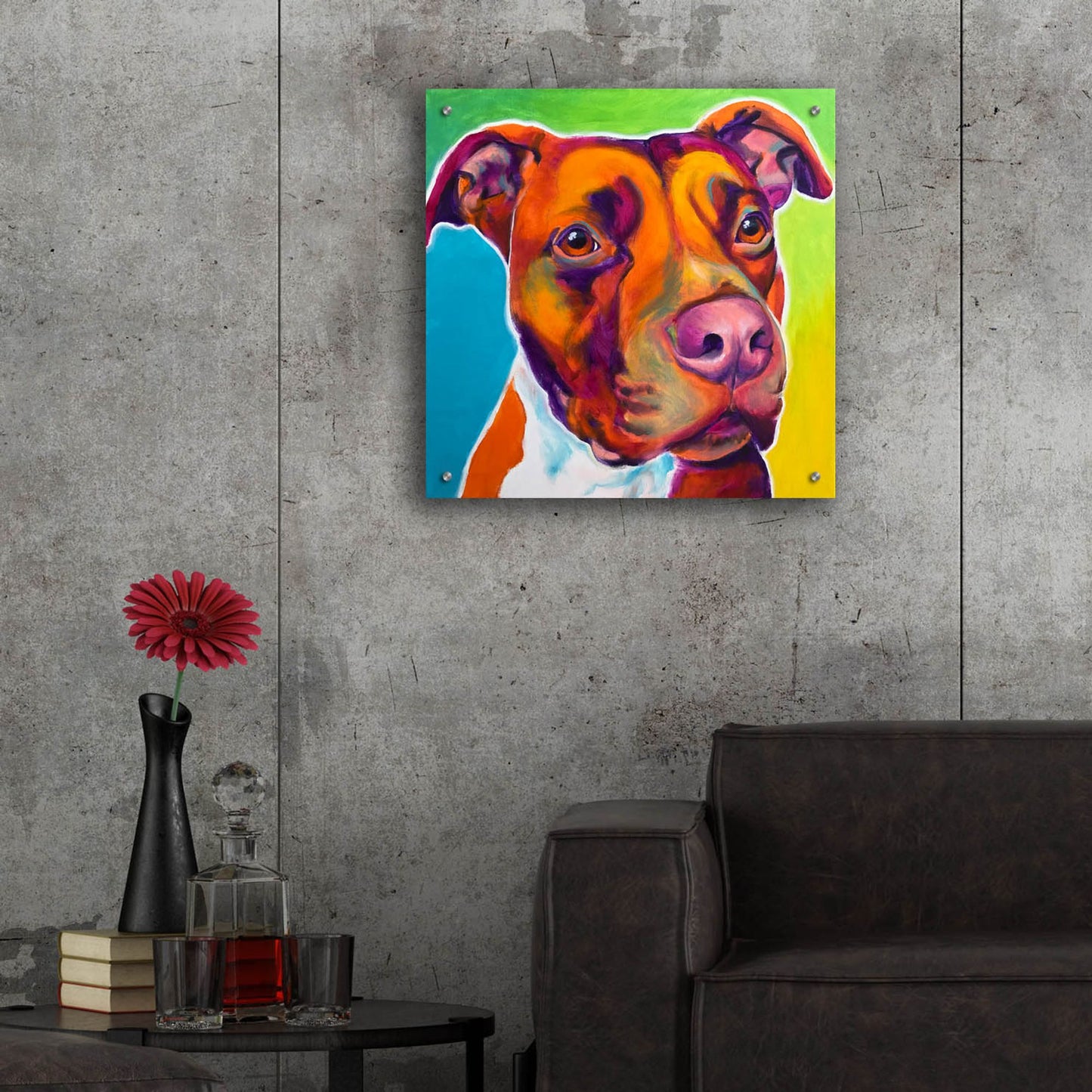 Epic Art 'Pit Bull - Red2 by Dawg Painter, Acrylic Glass Wall Art,24x24