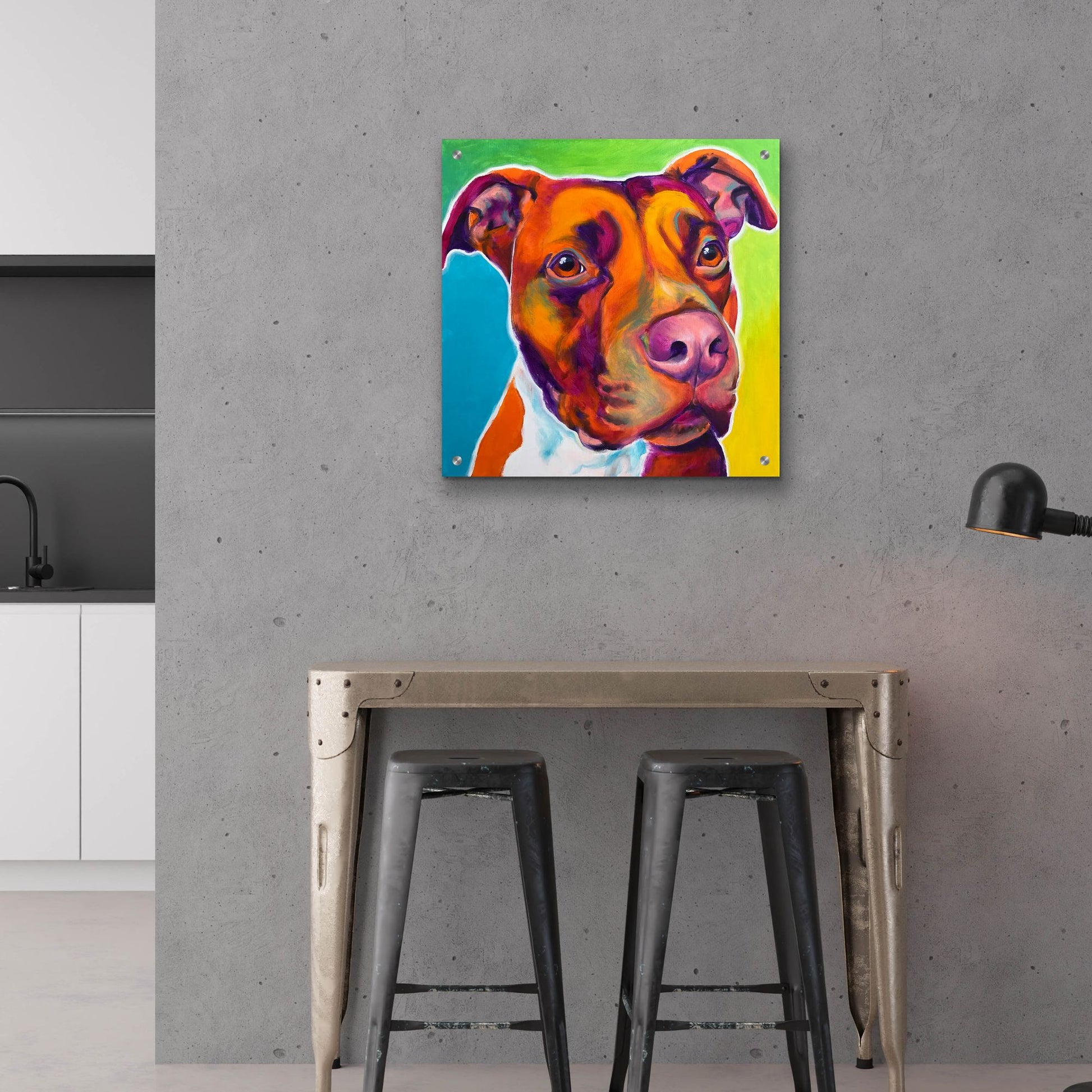 Epic Art 'Pit Bull - Red2 by Dawg Painter, Acrylic Glass Wall Art,24x24