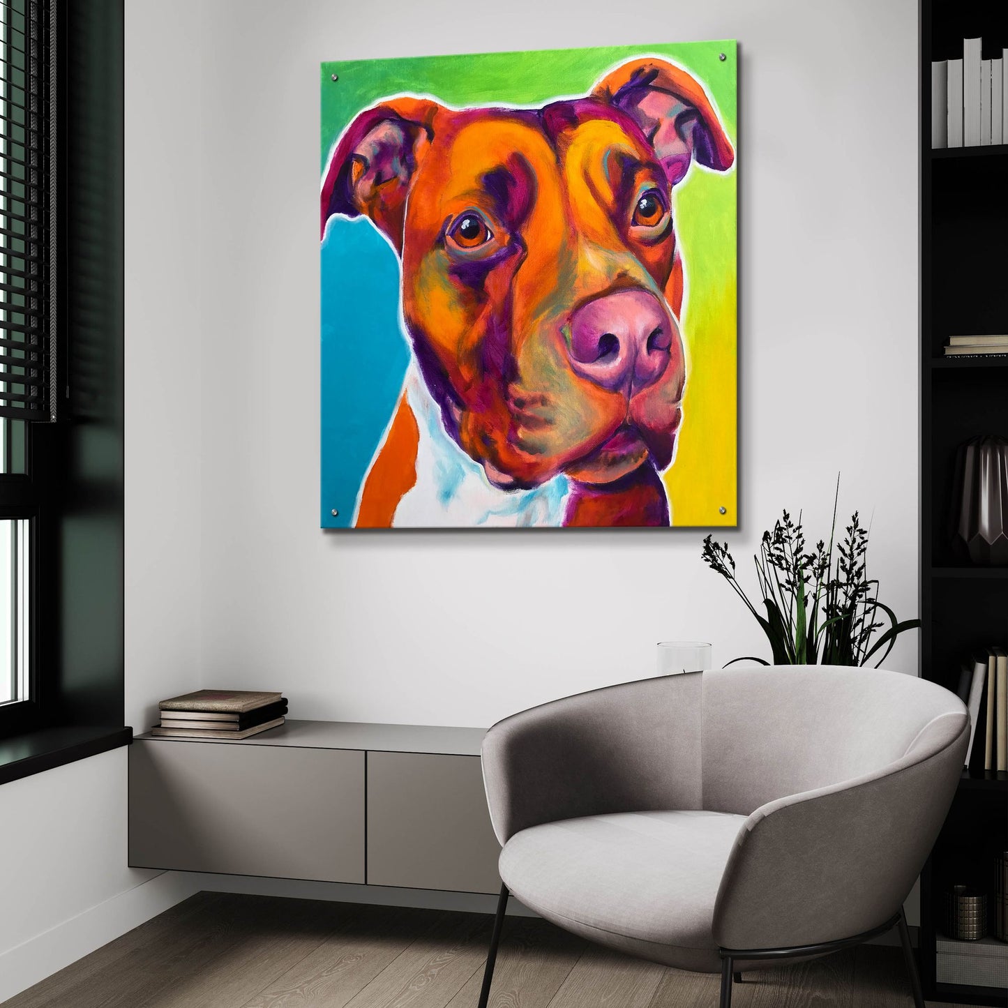 Epic Art 'Pit Bull - Red2 by Dawg Painter, Acrylic Glass Wall Art,36x36