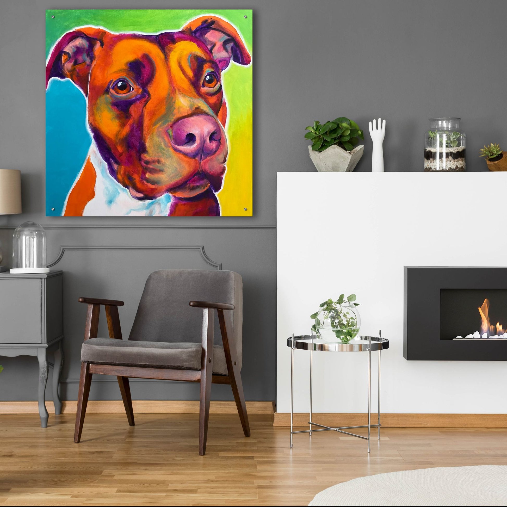 Epic Art 'Pit Bull - Red2 by Dawg Painter, Acrylic Glass Wall Art,36x36