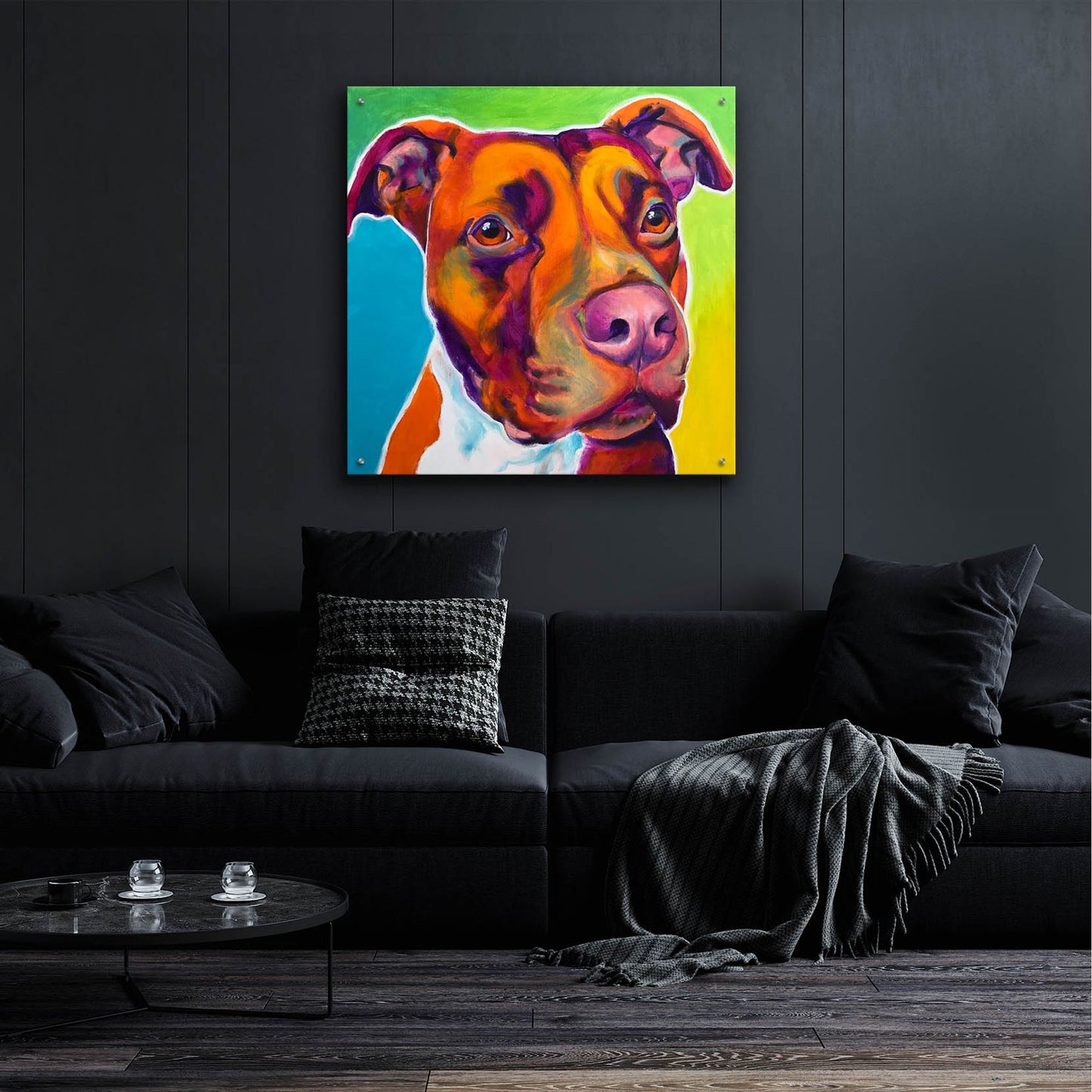 Epic Art 'Pit Bull - Red2 by Dawg Painter, Acrylic Glass Wall Art,36x36