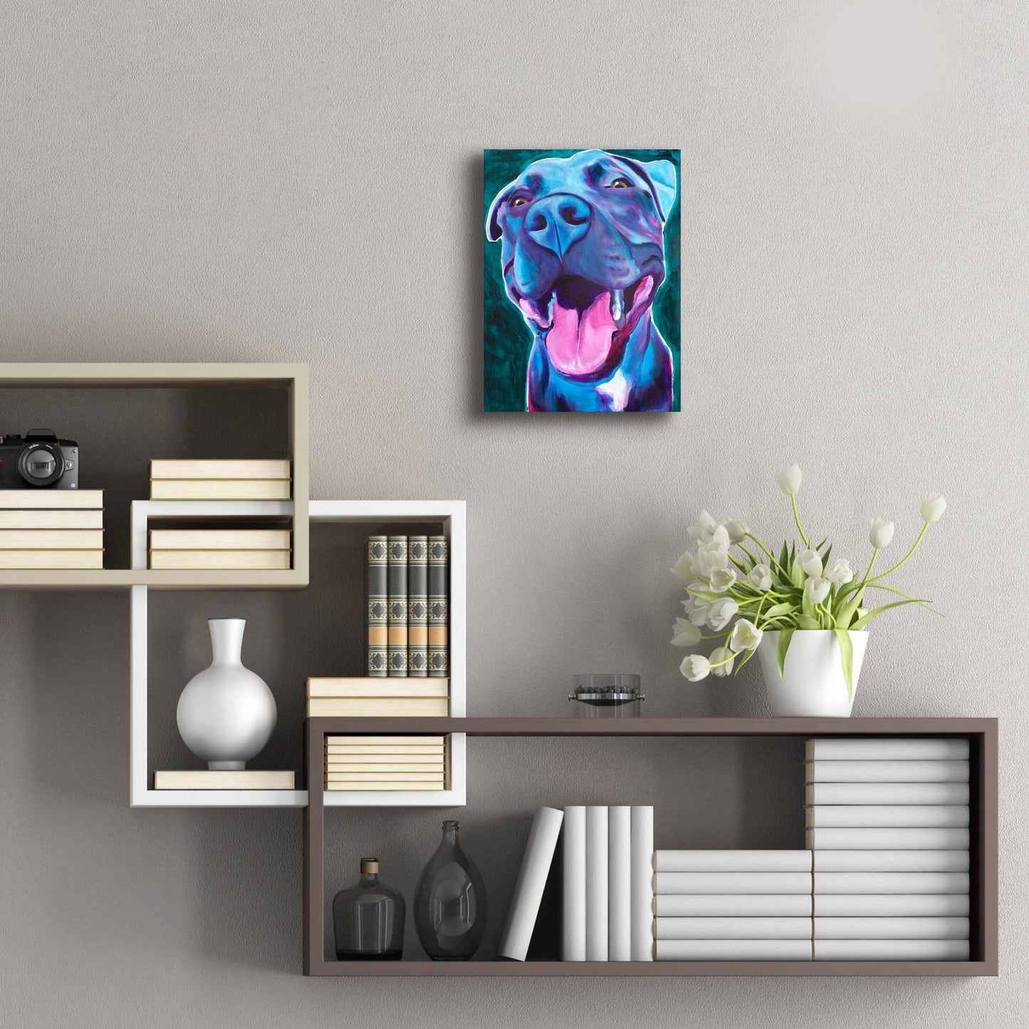 Epic Art 'Pit Bull - Sky Blue2 by Dawg Painter, Acrylic Glass Wall Art,12x16