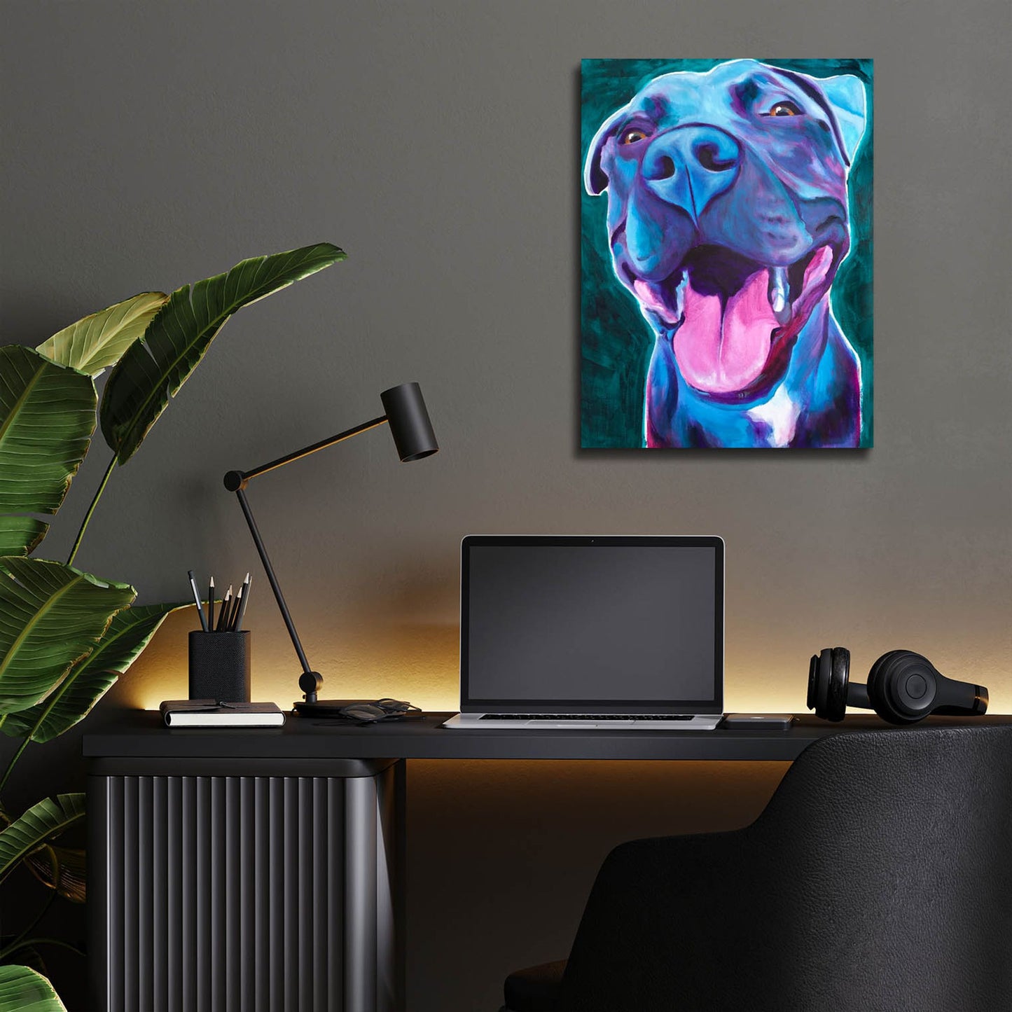 Epic Art 'Pit Bull - Sky Blue2 by Dawg Painter, Acrylic Glass Wall Art,12x16