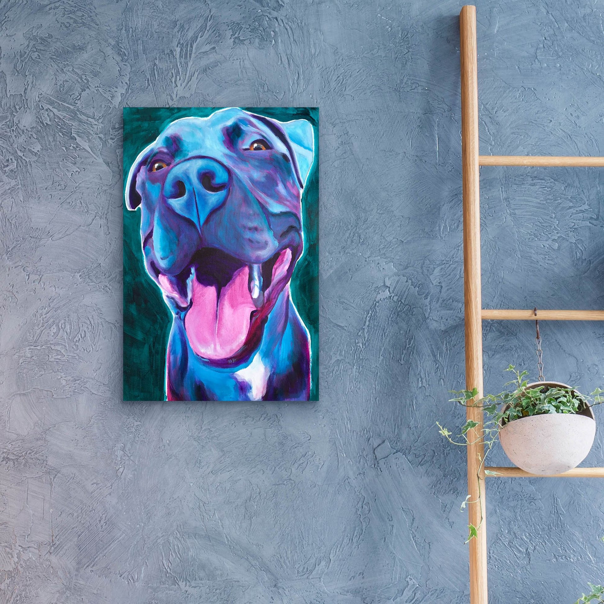 Epic Art 'Pit Bull - Sky Blue2 by Dawg Painter, Acrylic Glass Wall Art,16x24