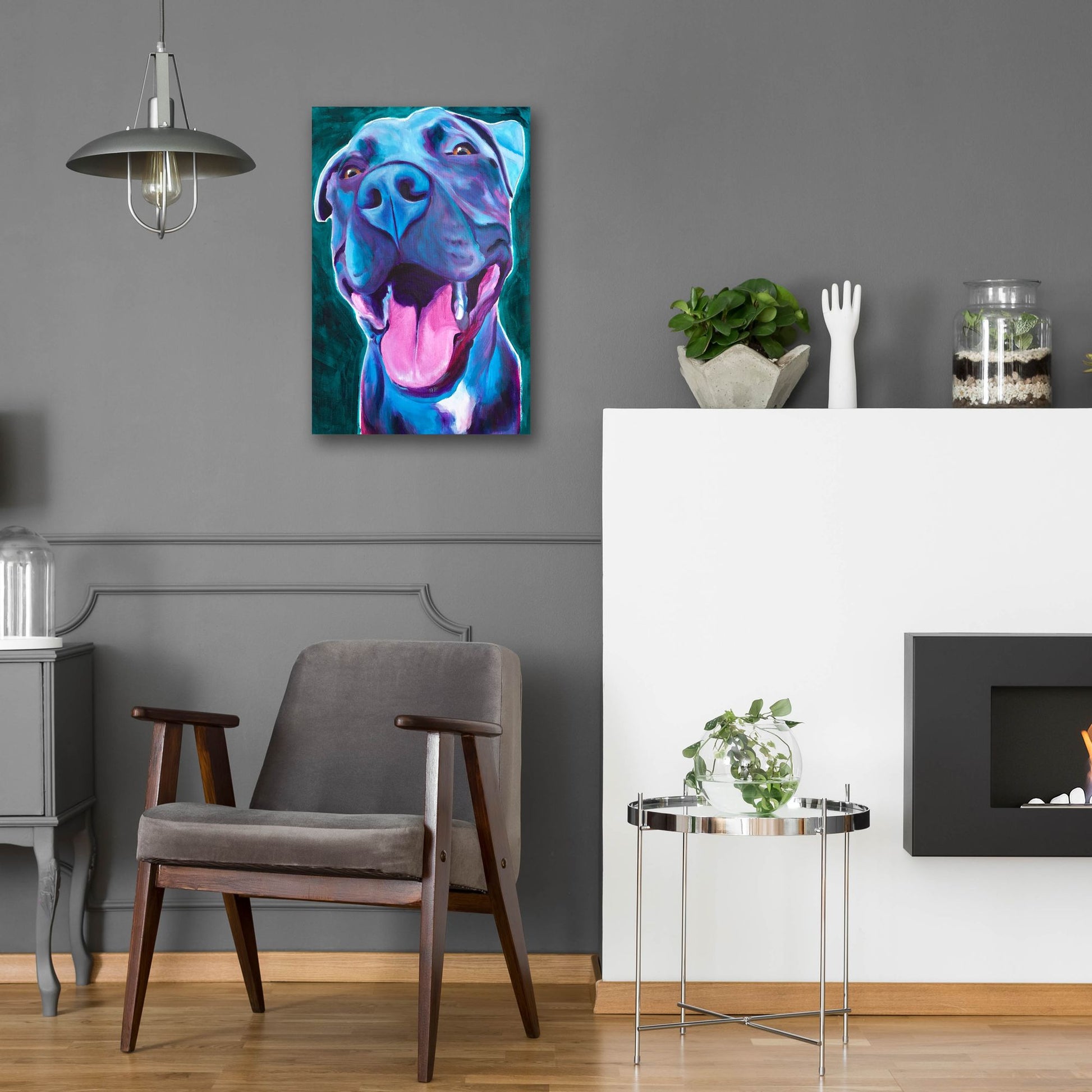 Epic Art 'Pit Bull - Sky Blue2 by Dawg Painter, Acrylic Glass Wall Art,16x24