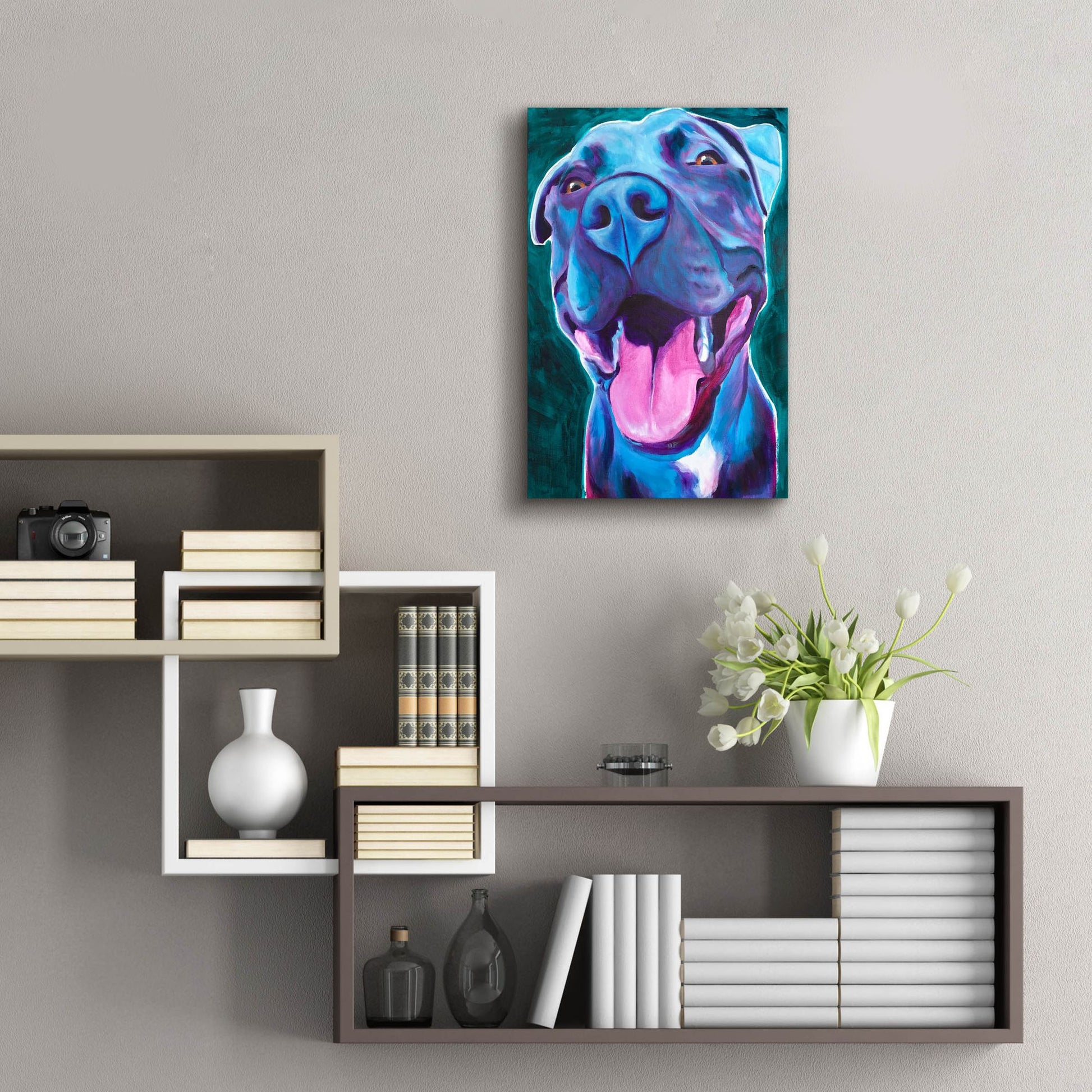 Epic Art 'Pit Bull - Sky Blue2 by Dawg Painter, Acrylic Glass Wall Art,16x24