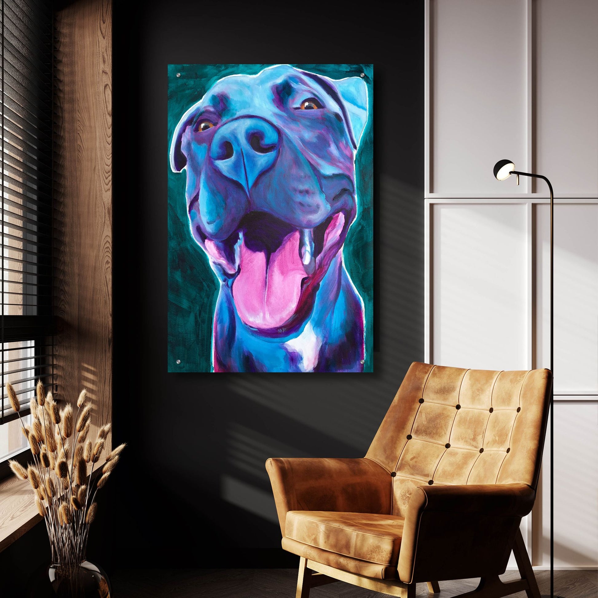 Epic Art 'Pit Bull - Sky Blue2 by Dawg Painter, Acrylic Glass Wall Art,24x36