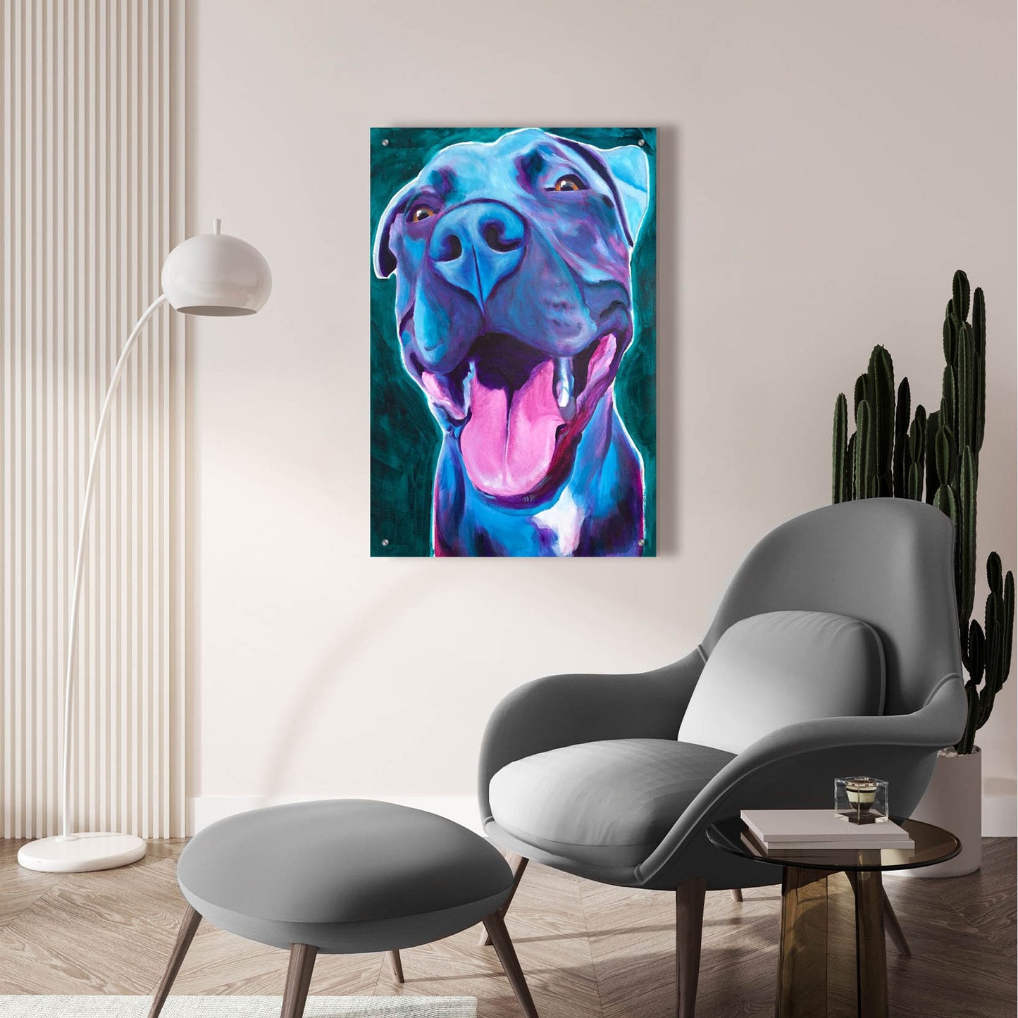 Epic Art 'Pit Bull - Sky Blue2 by Dawg Painter, Acrylic Glass Wall Art,24x36