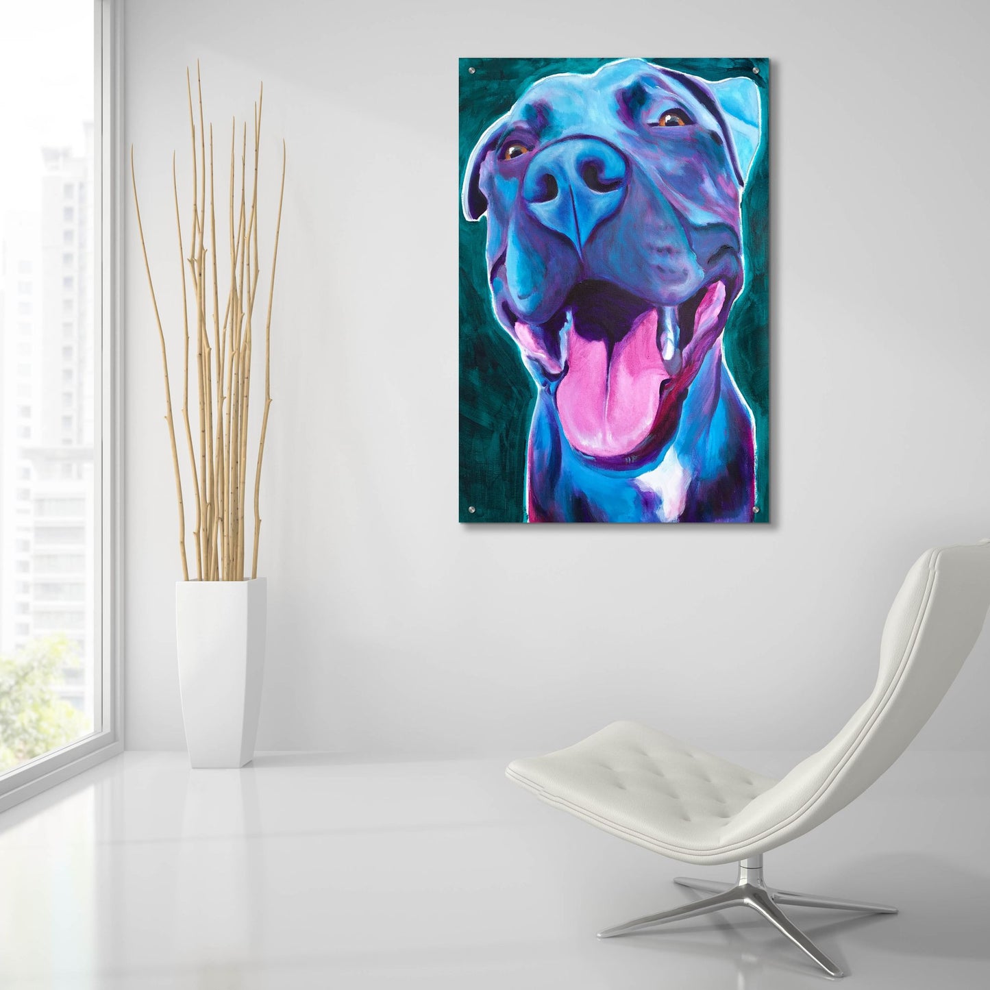 Epic Art 'Pit Bull - Sky Blue2 by Dawg Painter, Acrylic Glass Wall Art,24x36