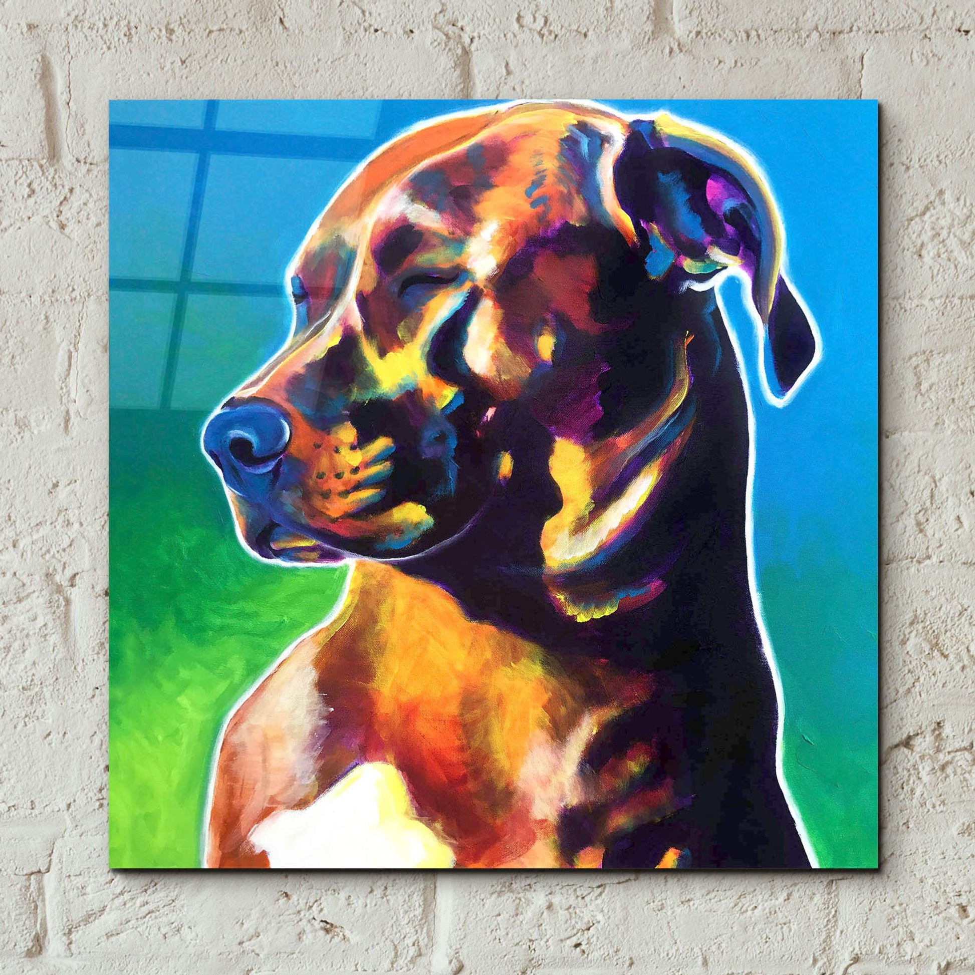 Epic Art 'Pit Bull - Twyla2 by Dawg Painter, Acrylic Glass Wall Art,12x12