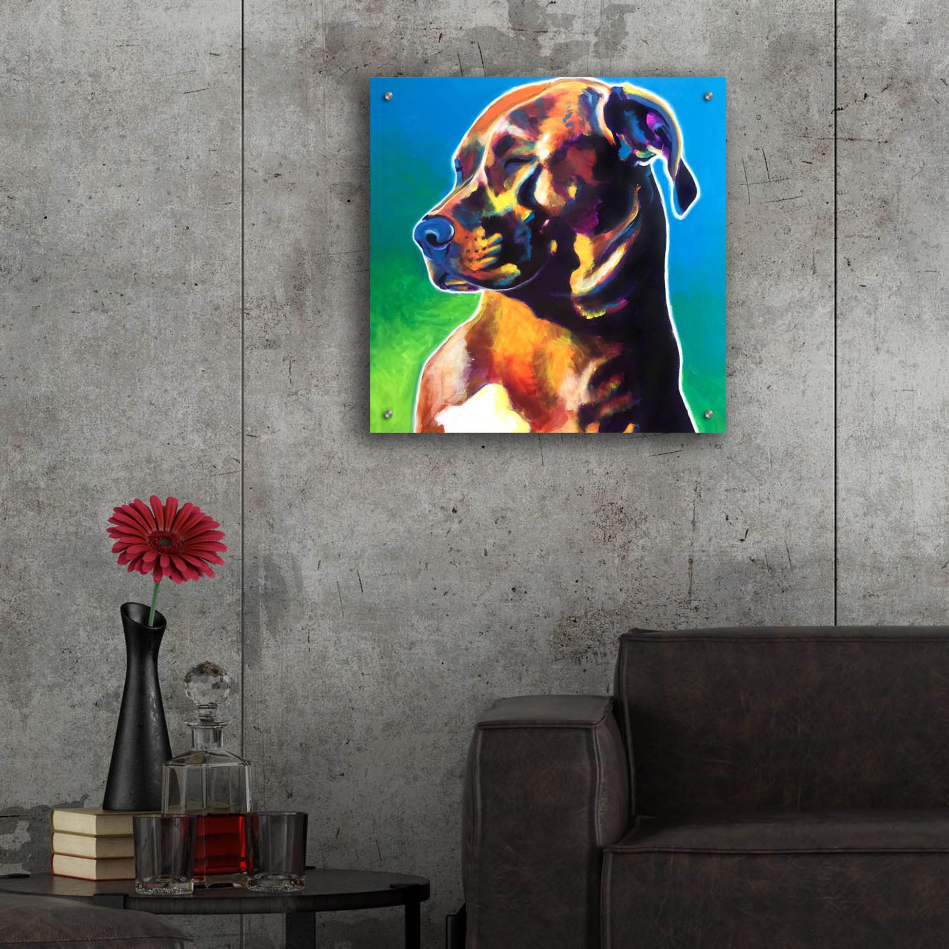 Epic Art 'Pit Bull - Twyla2 by Dawg Painter, Acrylic Glass Wall Art,24x24