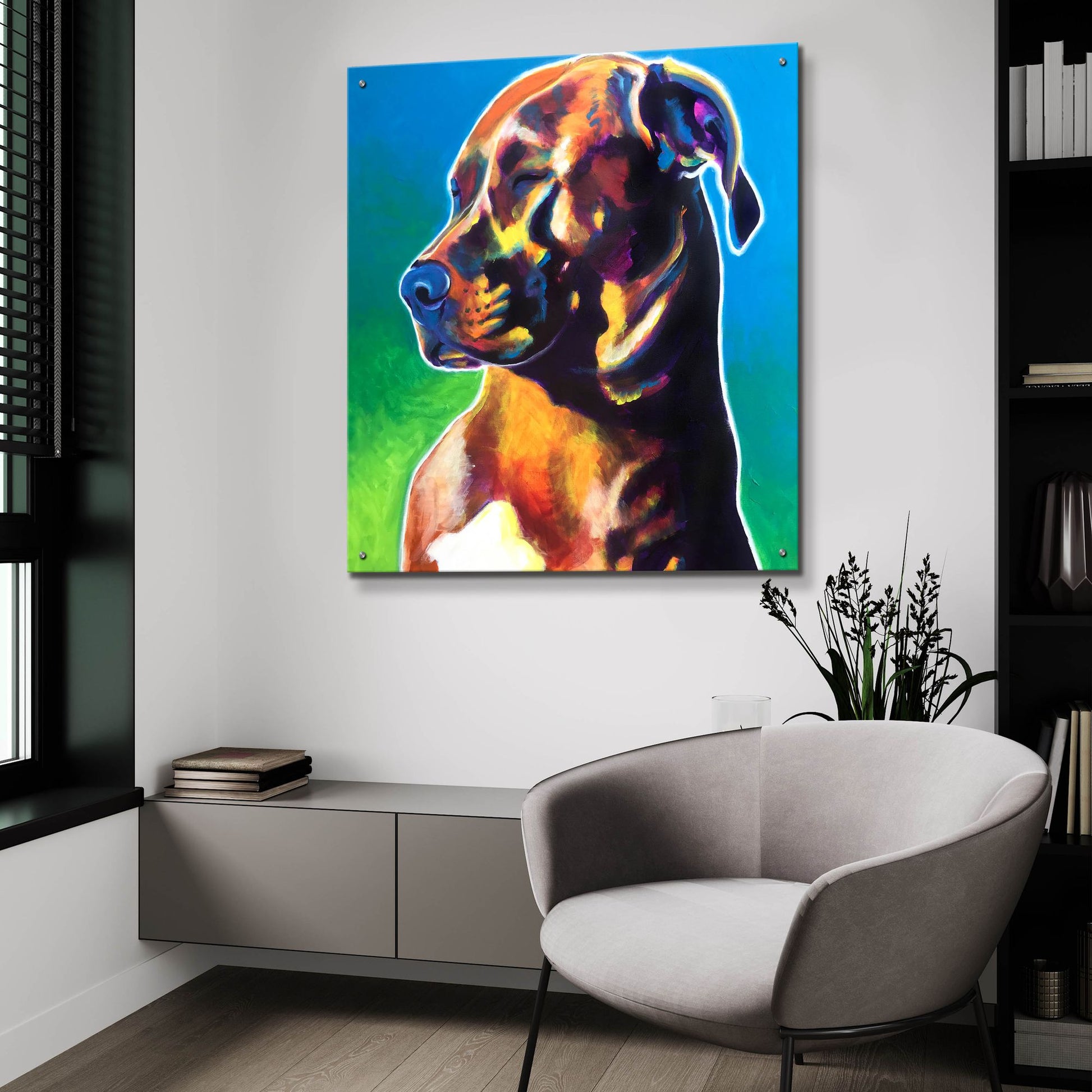 Epic Art 'Pit Bull - Twyla2 by Dawg Painter, Acrylic Glass Wall Art,36x36