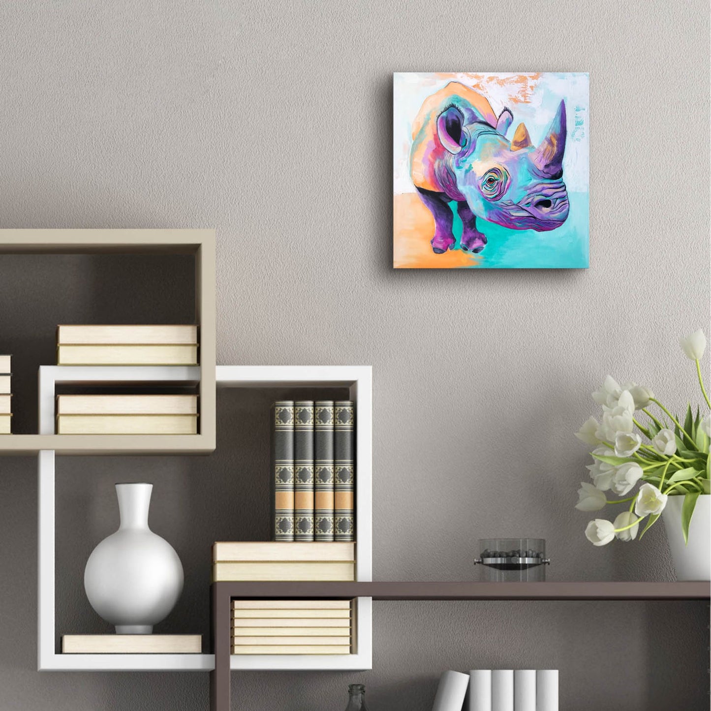 Epic Art 'Rhino - Fi2 by Dawg Painter, Acrylic Glass Wall Art,12x12