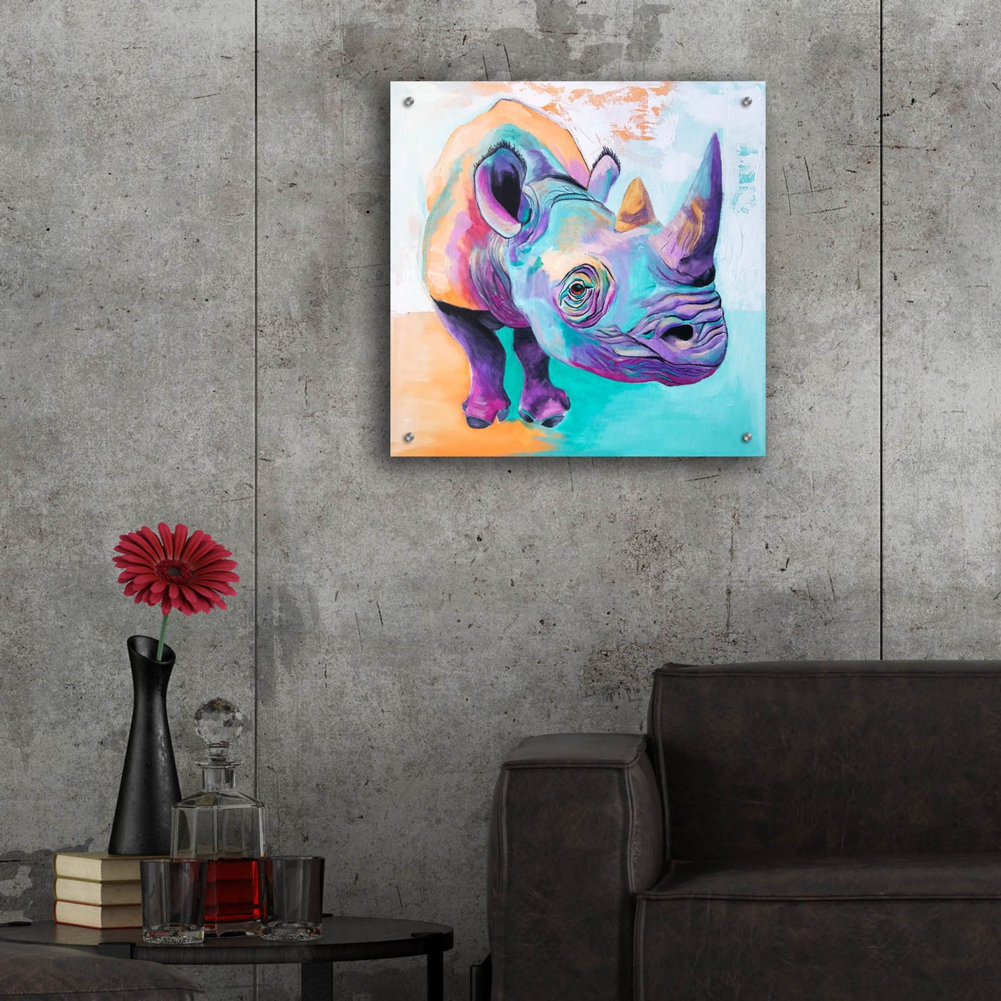 Epic Art 'Rhino - Fi2 by Dawg Painter, Acrylic Glass Wall Art,24x24