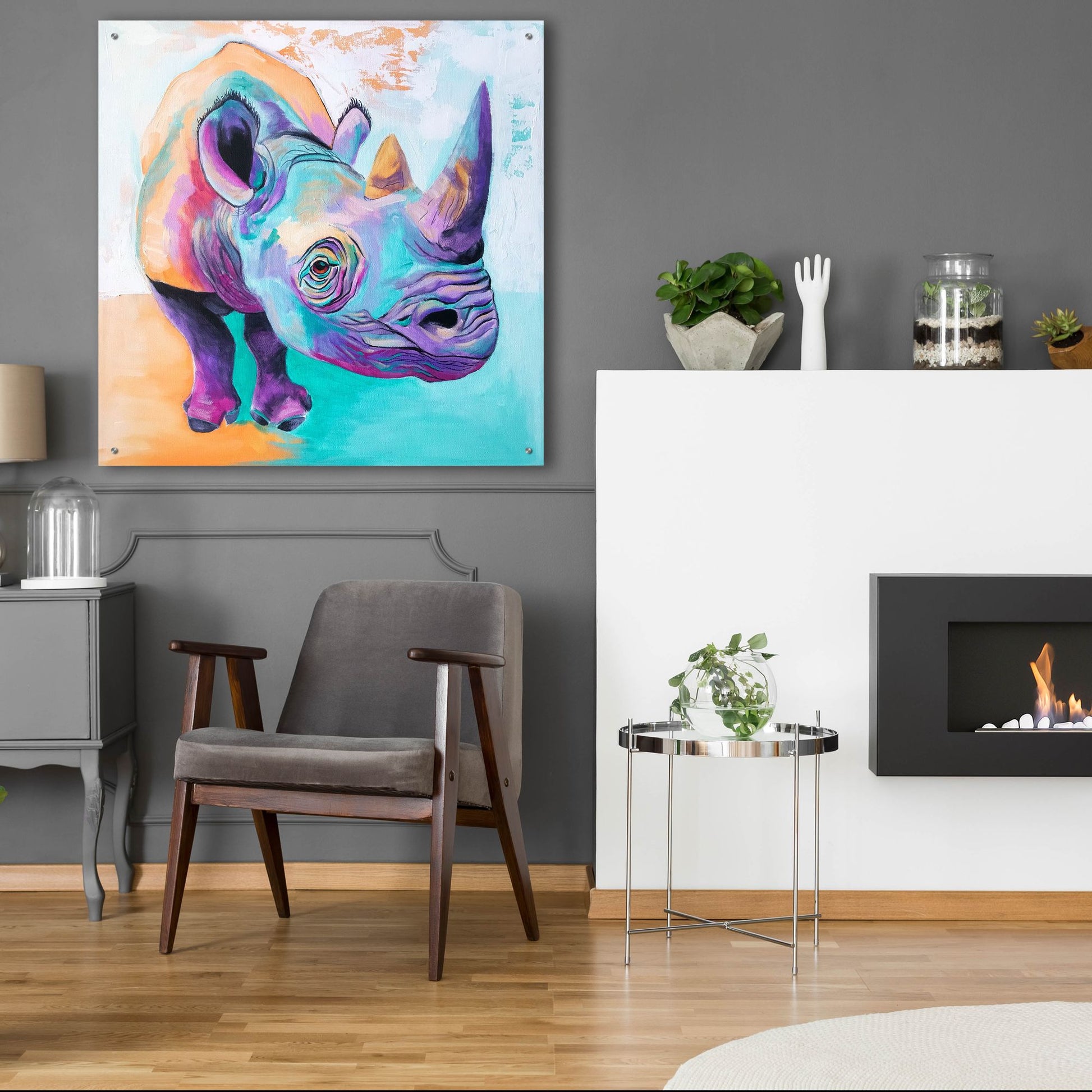 Epic Art 'Rhino - Fi2 by Dawg Painter, Acrylic Glass Wall Art,36x36