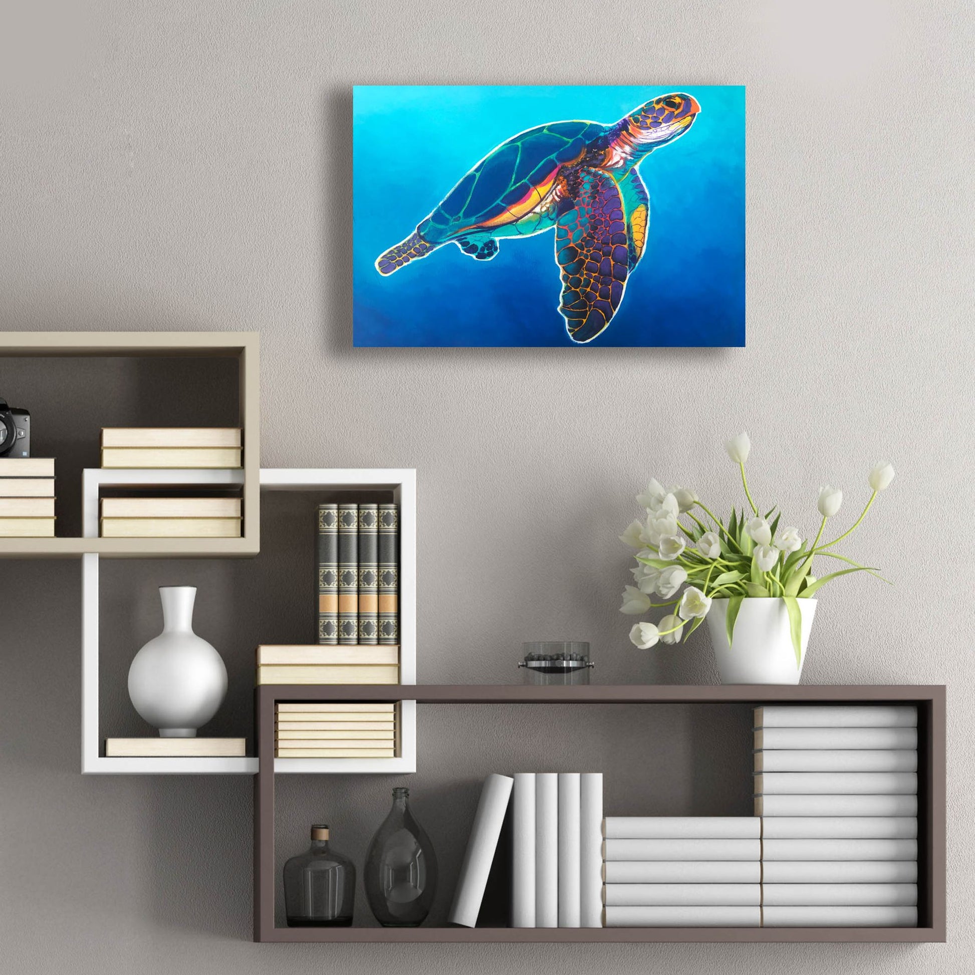 Epic Art 'Sea Turtle - Rainbow2 by Dawg Painter, Acrylic Glass Wall Art,24x16