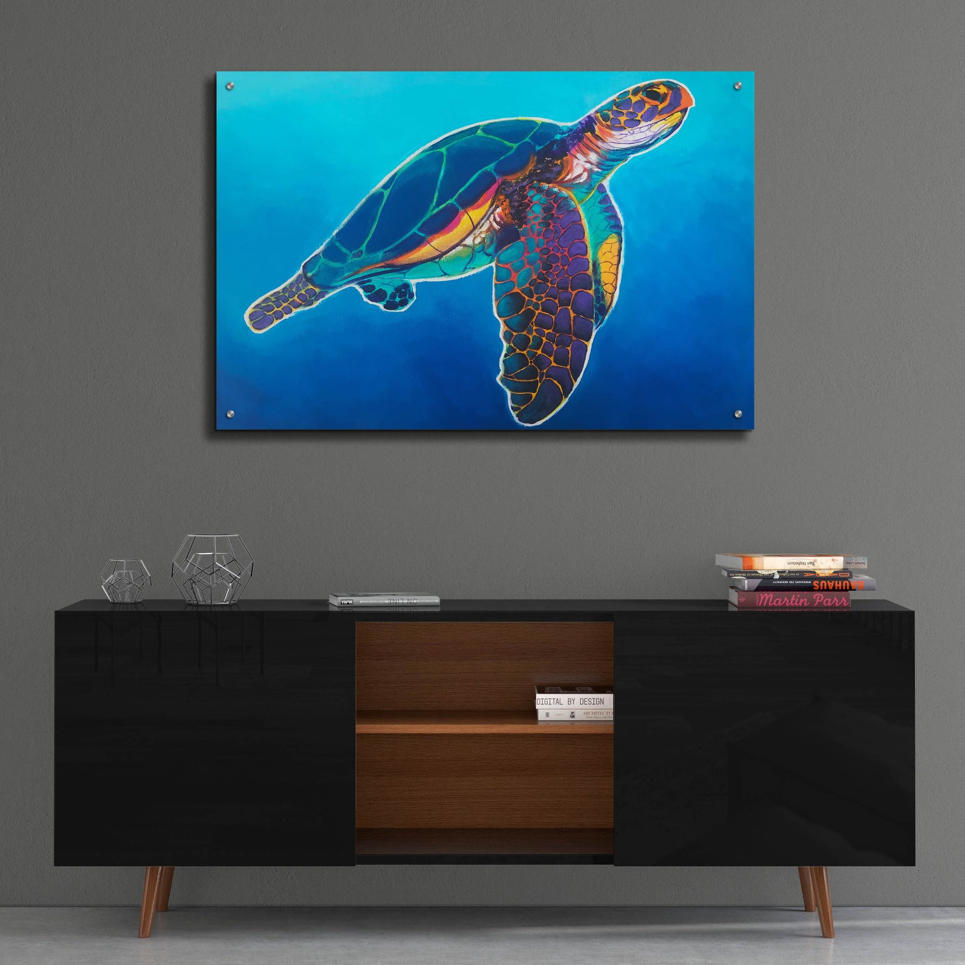 Epic Art 'Sea Turtle - Rainbow2 by Dawg Painter, Acrylic Glass Wall Art,36x24