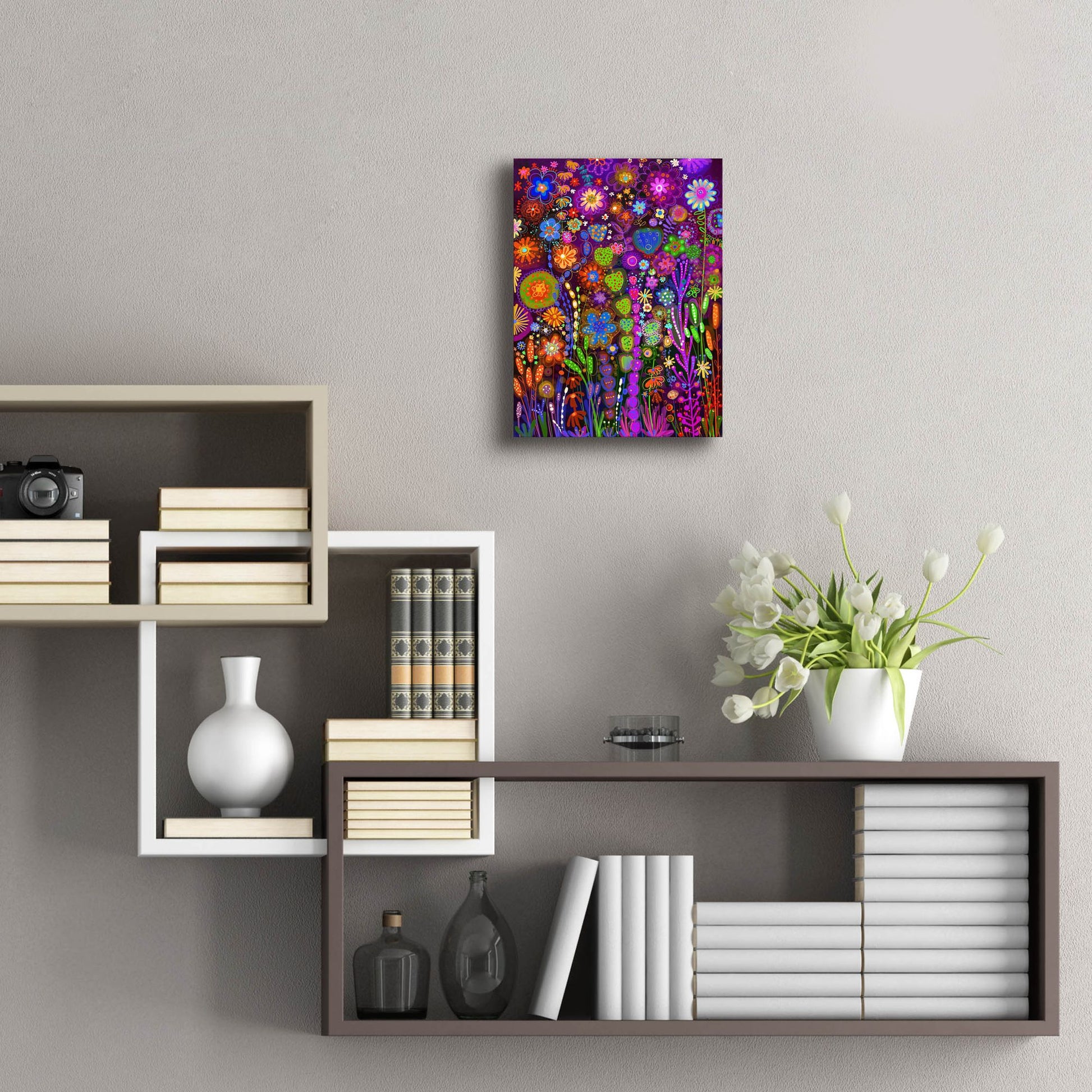 Epic Art 'Flores Fondo Negro2 by Noemi Ibarz, Acrylic Glass Wall Art,12x16