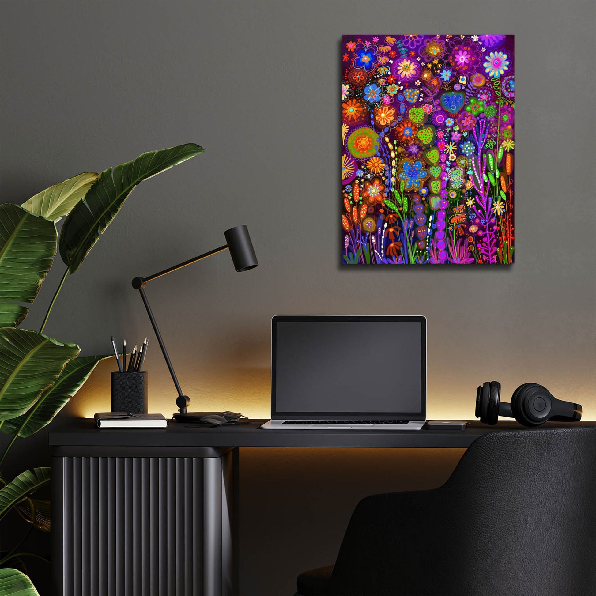 Epic Art 'Flores Fondo Negro2 by Noemi Ibarz, Acrylic Glass Wall Art,12x16