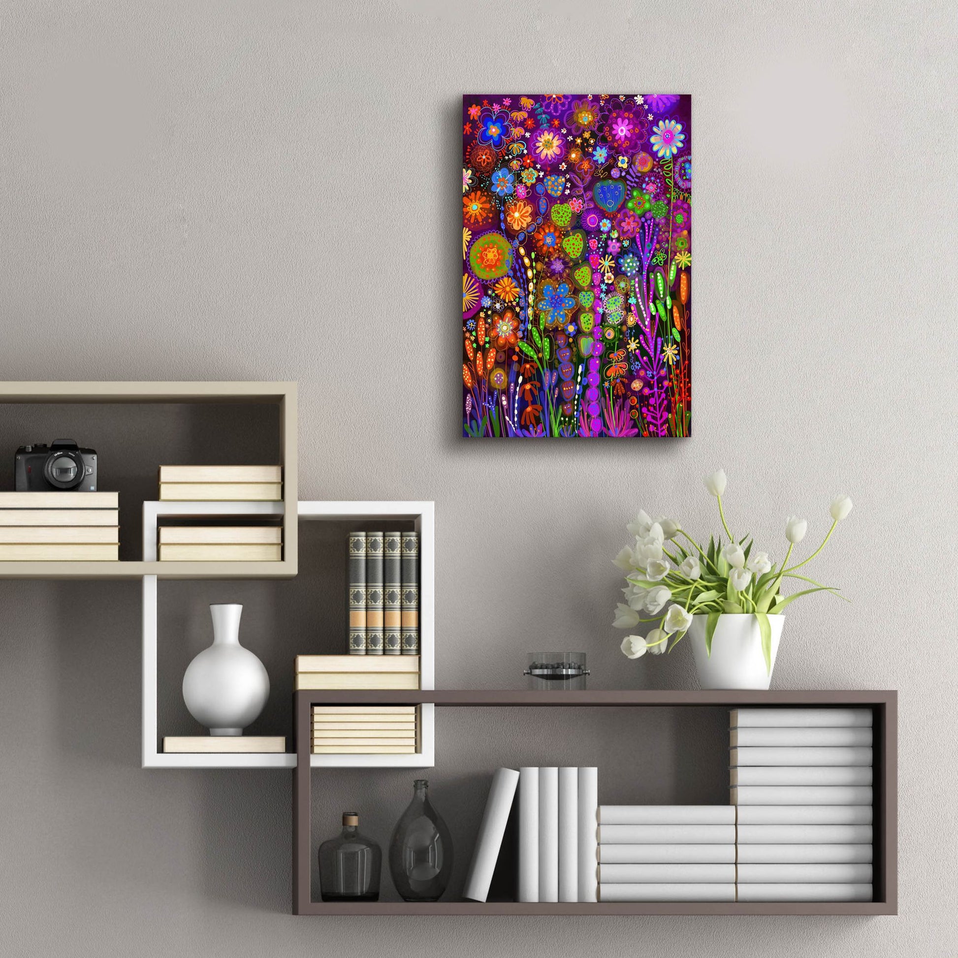 Epic Art 'Flores Fondo Negro2 by Noemi Ibarz, Acrylic Glass Wall Art,16x24