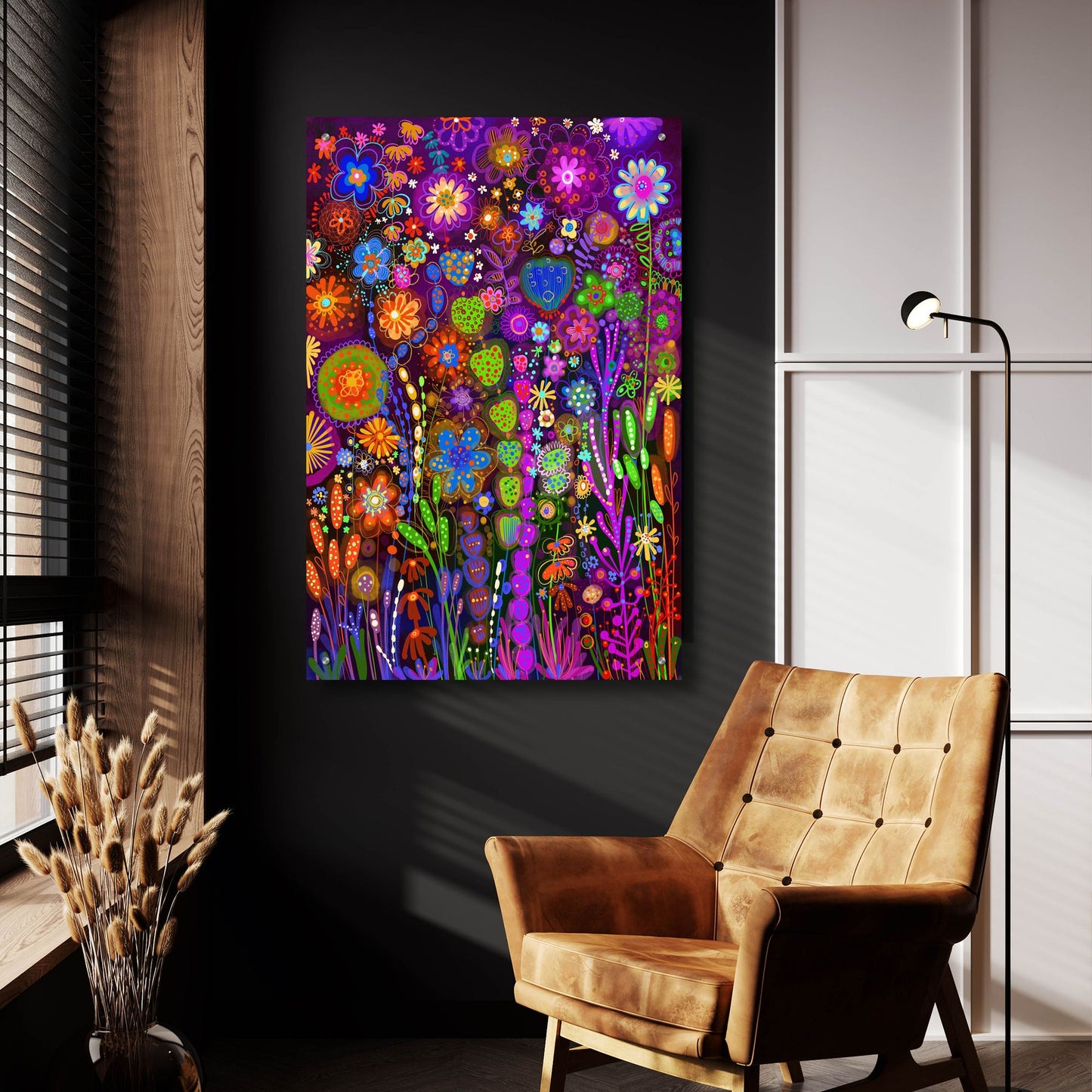 Epic Art 'Flores Fondo Negro2 by Noemi Ibarz, Acrylic Glass Wall Art,24x36