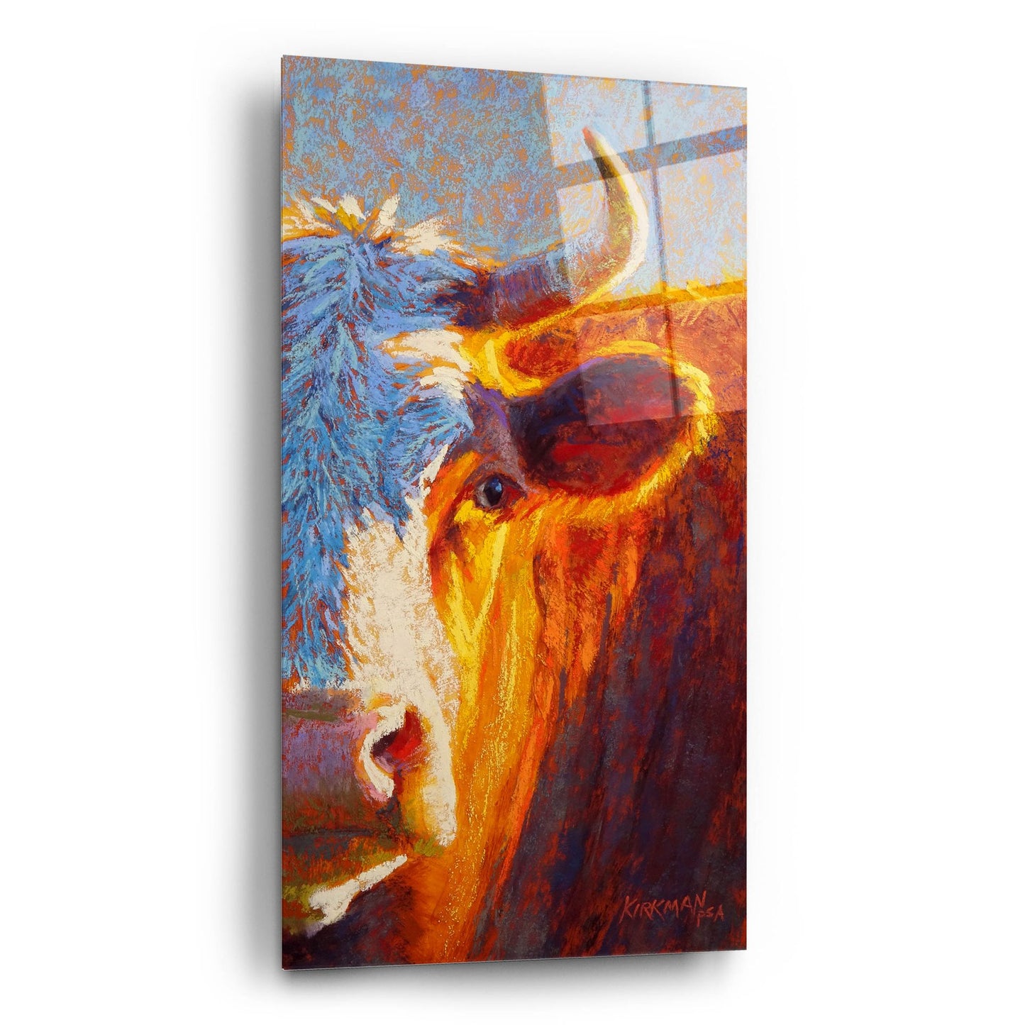 Epic Art 'Half-Faced Hereford 2 by Rita Kirkman, Acrylic Glass Wall Art,12x24