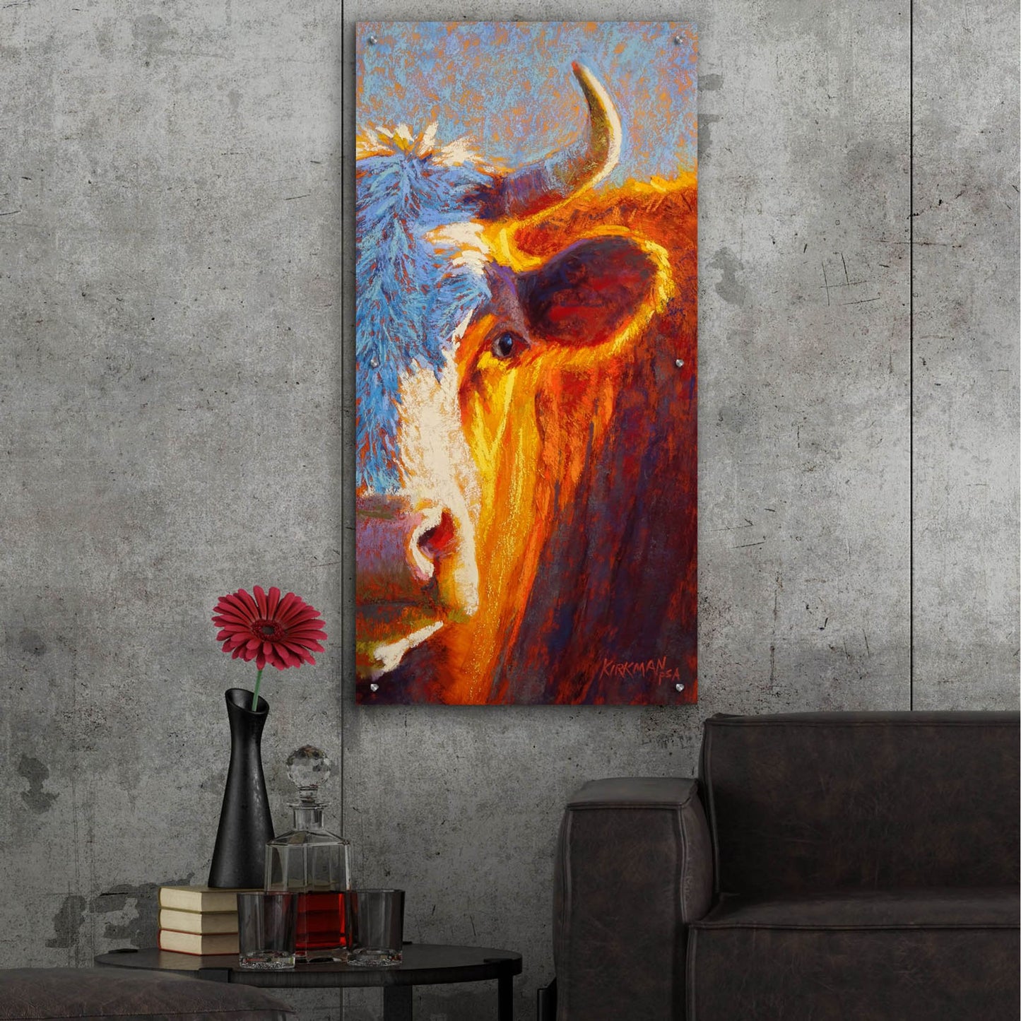 Epic Art 'Half-Faced Hereford 2 by Rita Kirkman, Acrylic Glass Wall Art,24x48