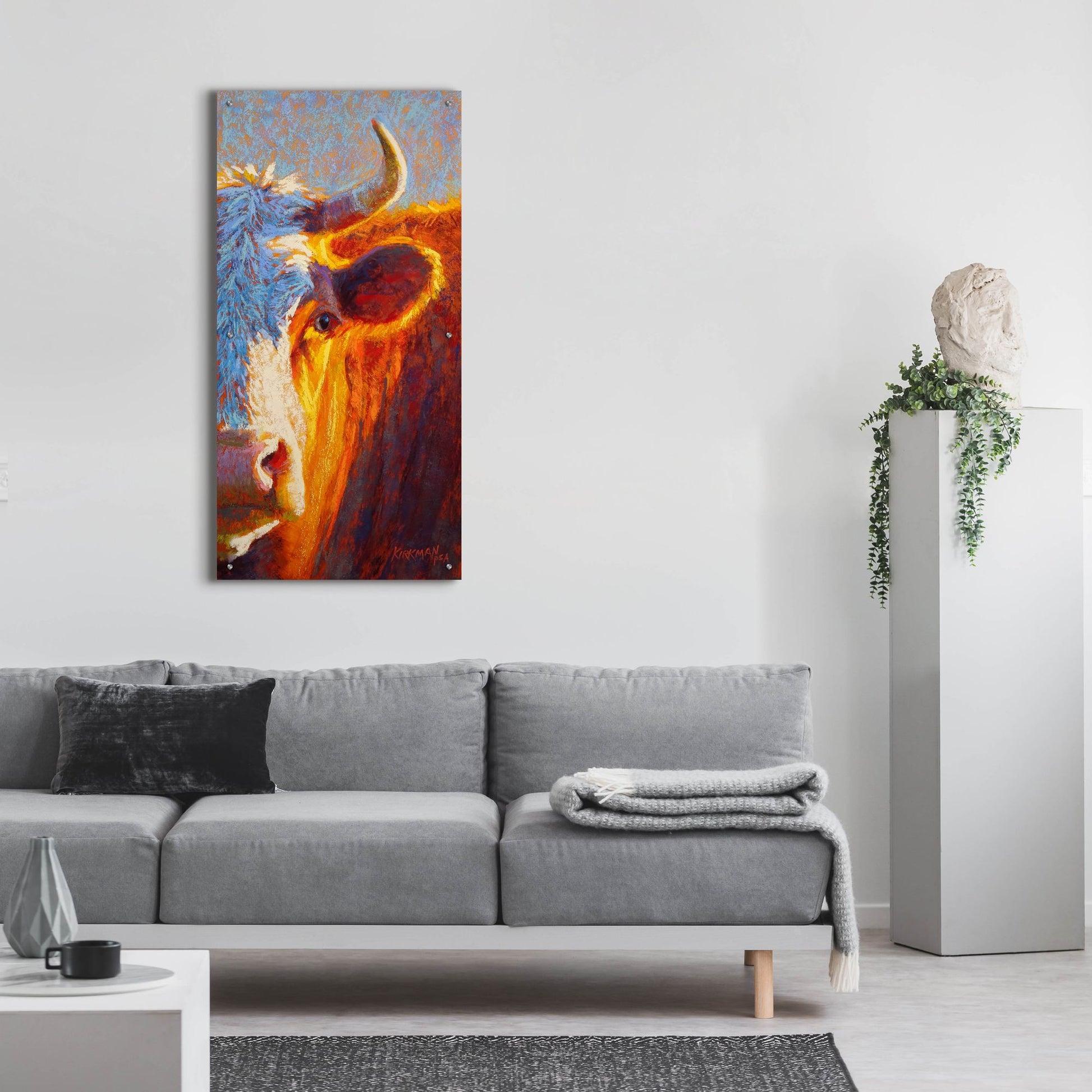 Epic Art 'Half-Faced Hereford 2 by Rita Kirkman, Acrylic Glass Wall Art,24x48