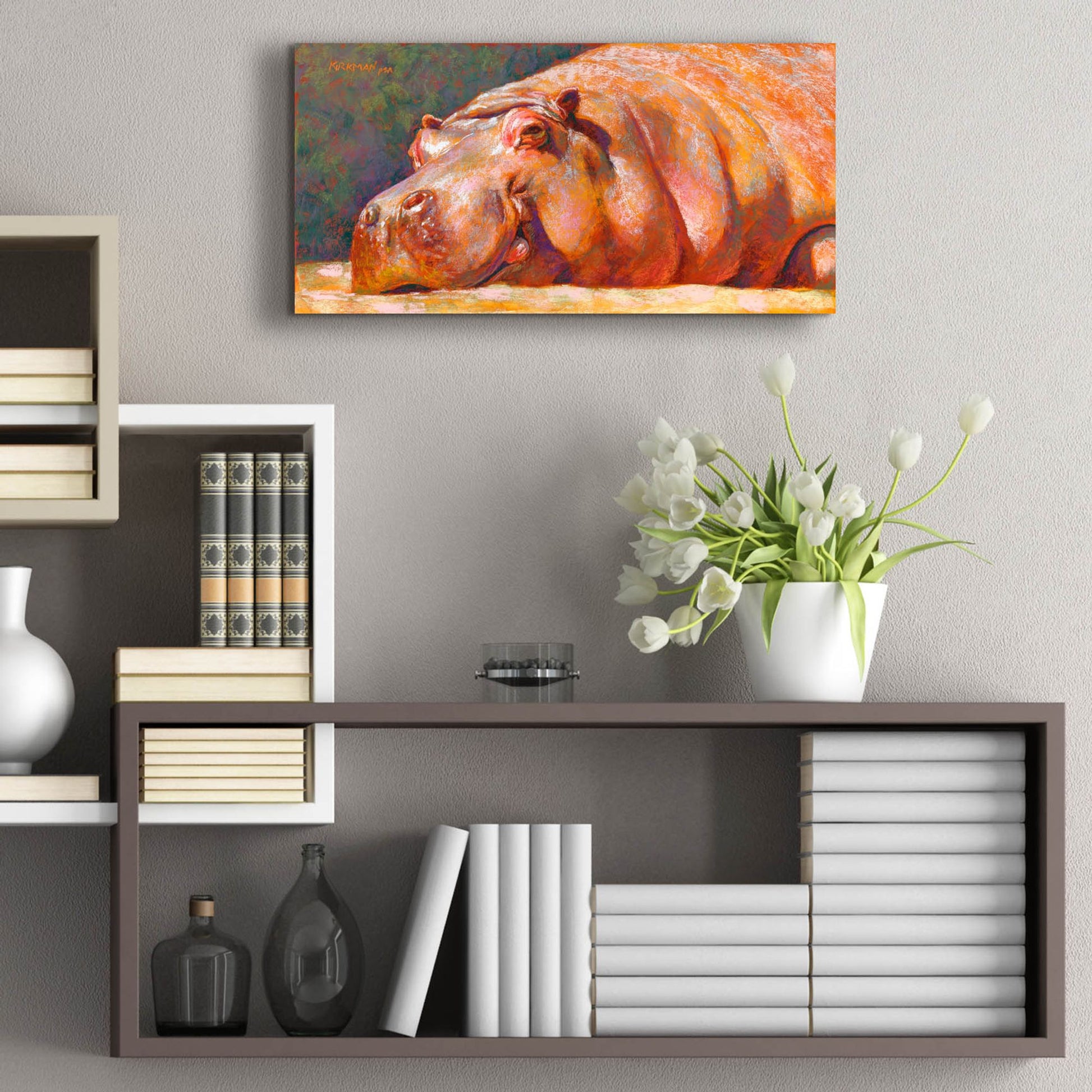 Epic Art 'H Is For Hippo2 by Rita Kirkman, Acrylic Glass Wall Art,24x12