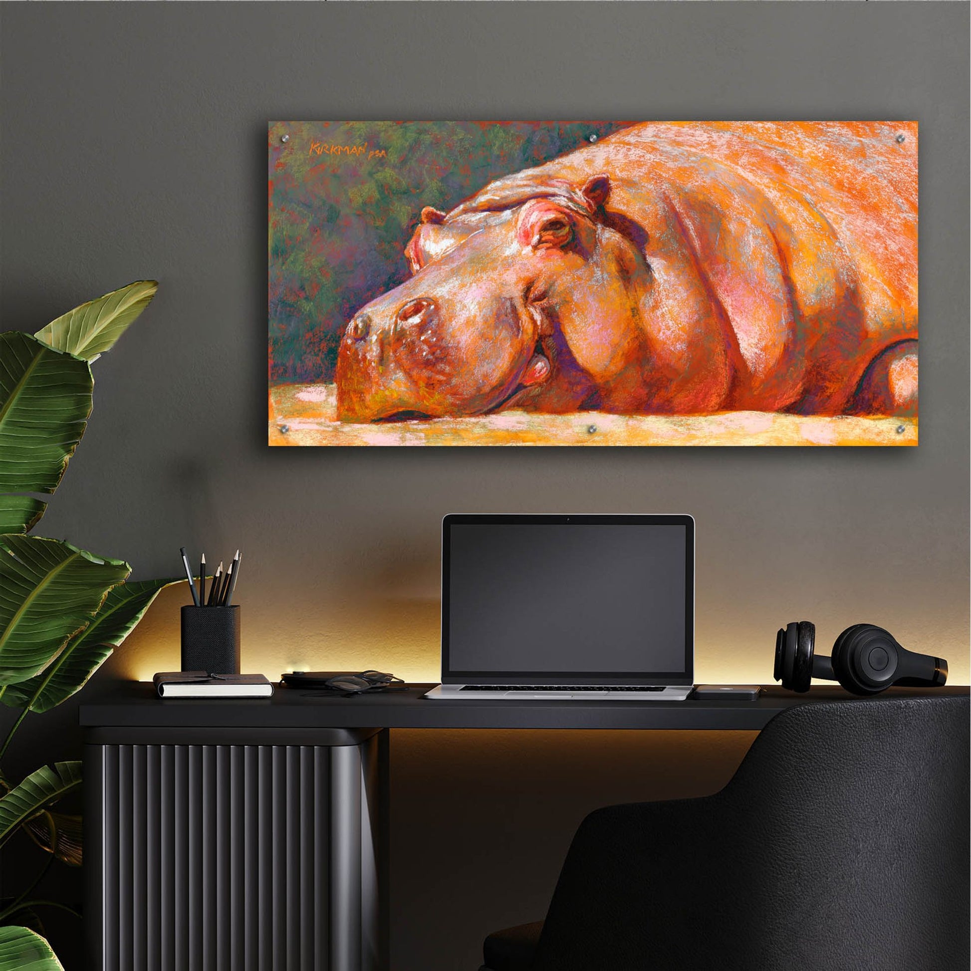 Epic Art 'H Is For Hippo2 by Rita Kirkman, Acrylic Glass Wall Art,48x24