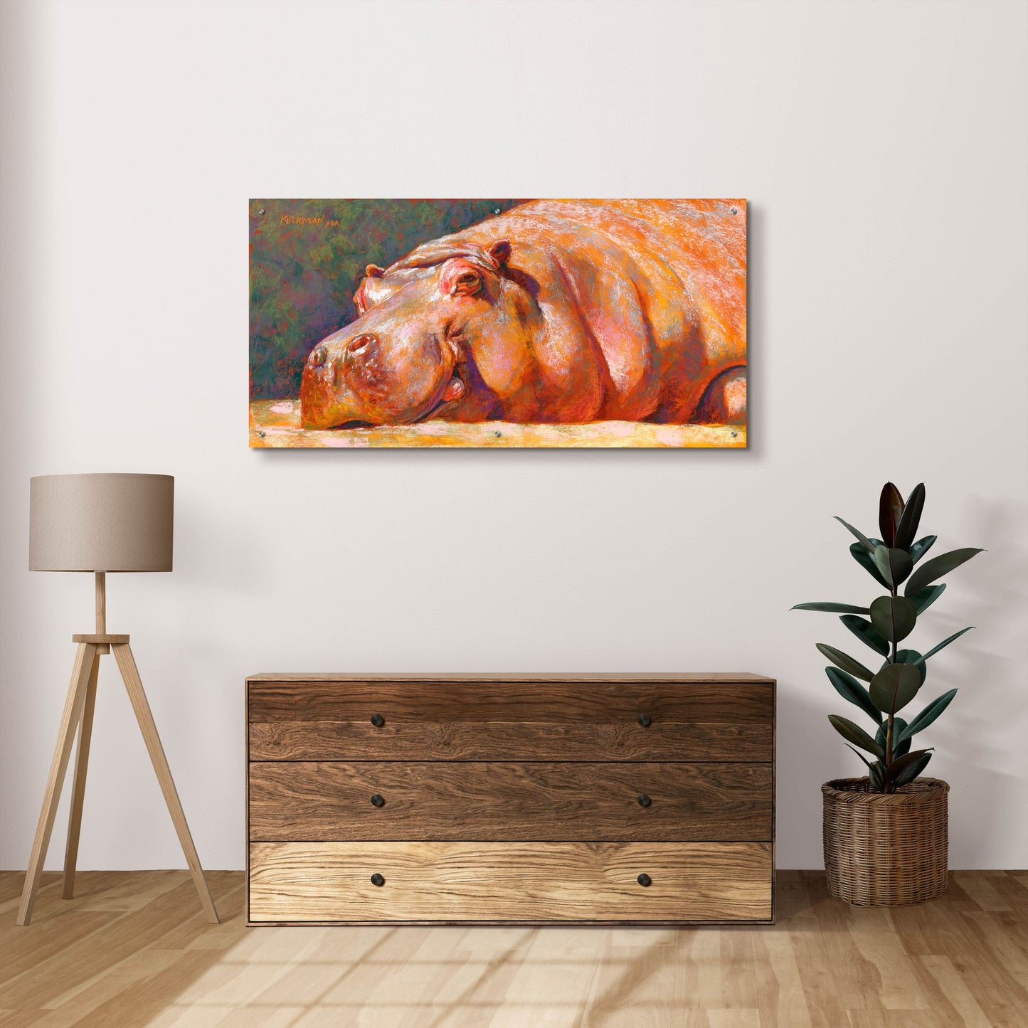 Epic Art 'H Is For Hippo2 by Rita Kirkman, Acrylic Glass Wall Art,48x24