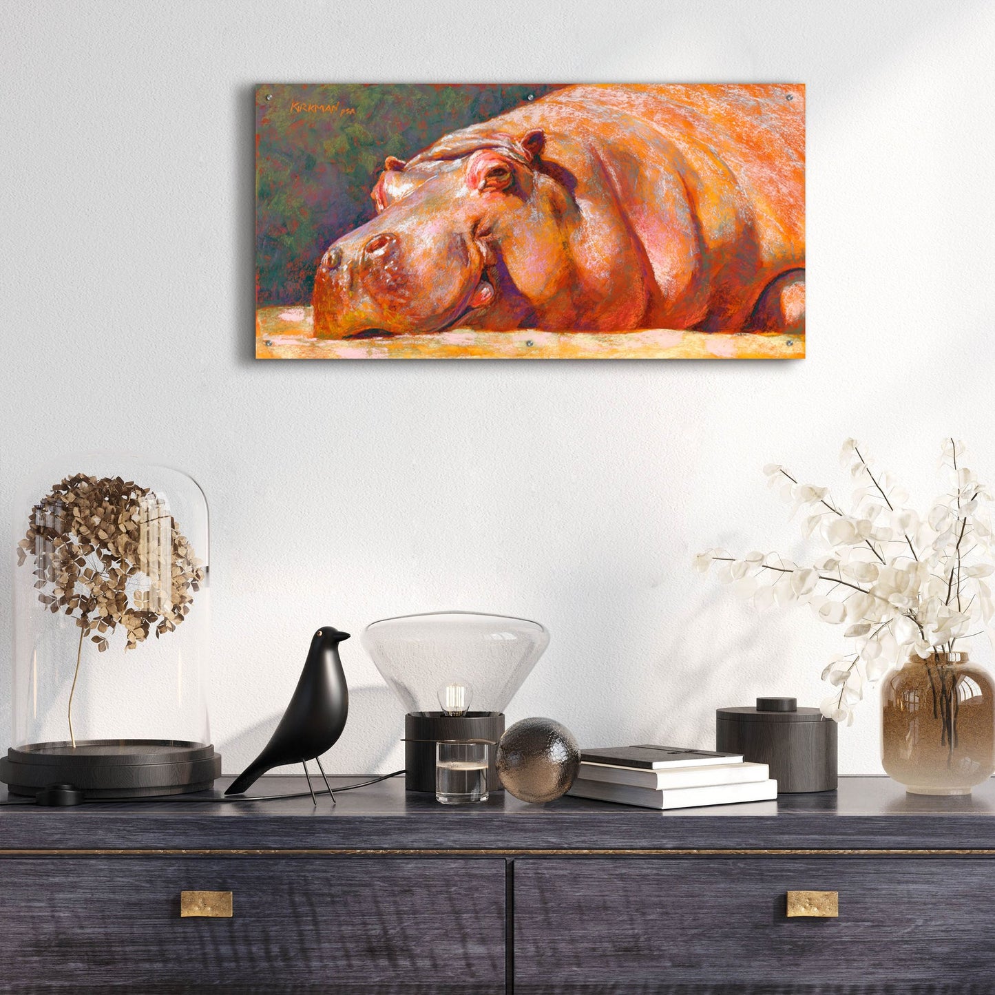 Epic Art 'H Is For Hippo2 by Rita Kirkman, Acrylic Glass Wall Art,48x24