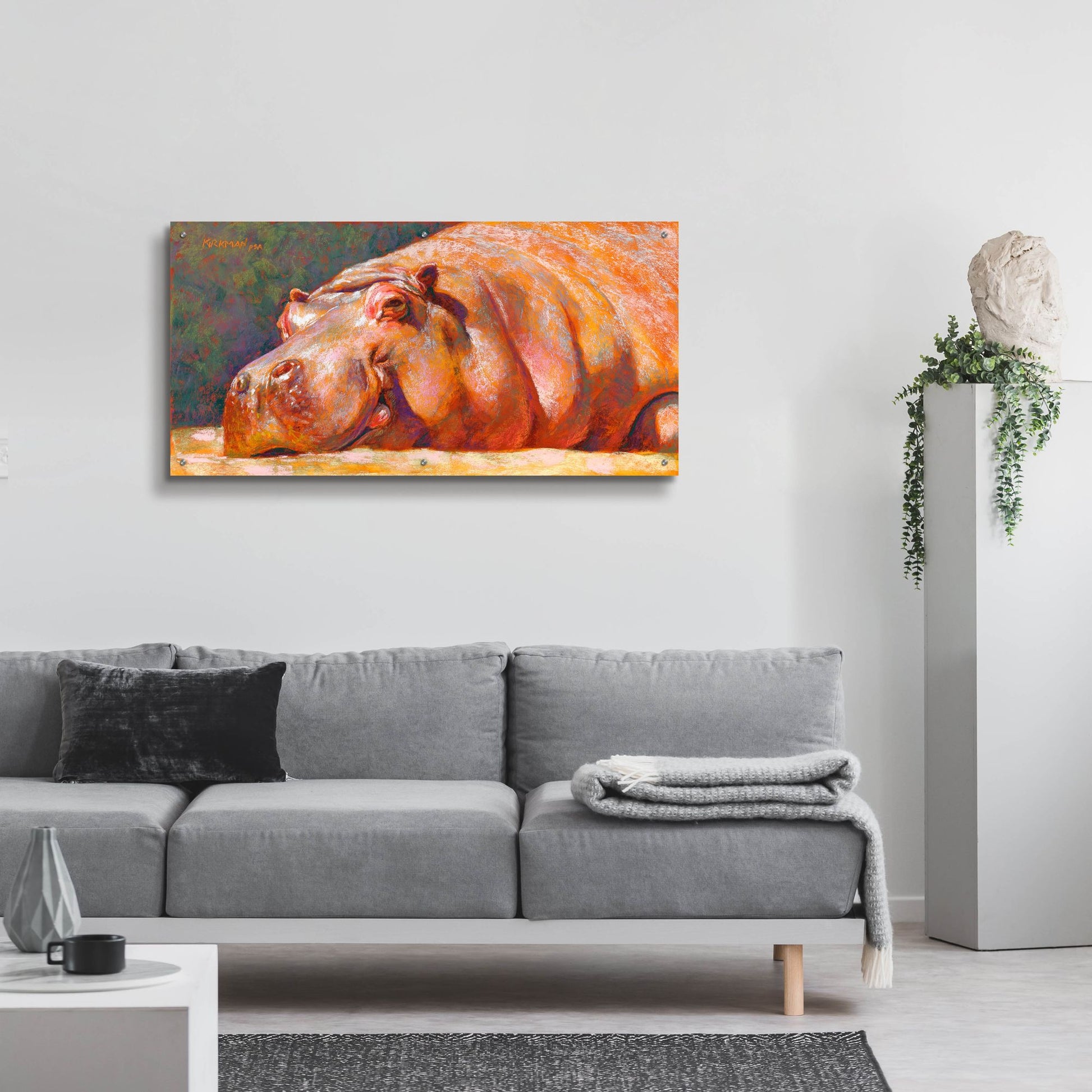 Epic Art 'H Is For Hippo2 by Rita Kirkman, Acrylic Glass Wall Art,48x24