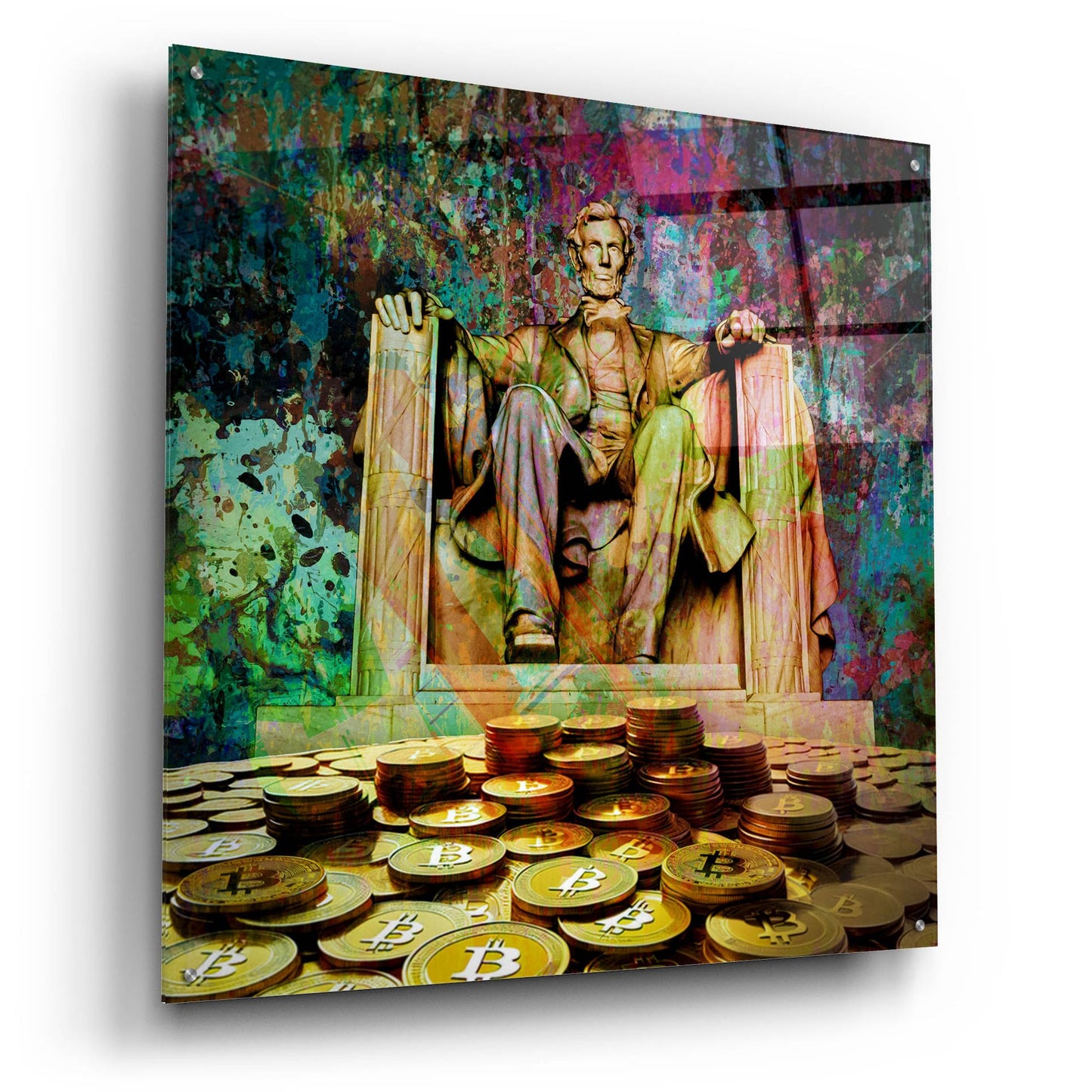 Epic Art 'Lincoln On Bitcoin Mountain by Epic Portfolio, Acrylic Glass Wall Art,36x36