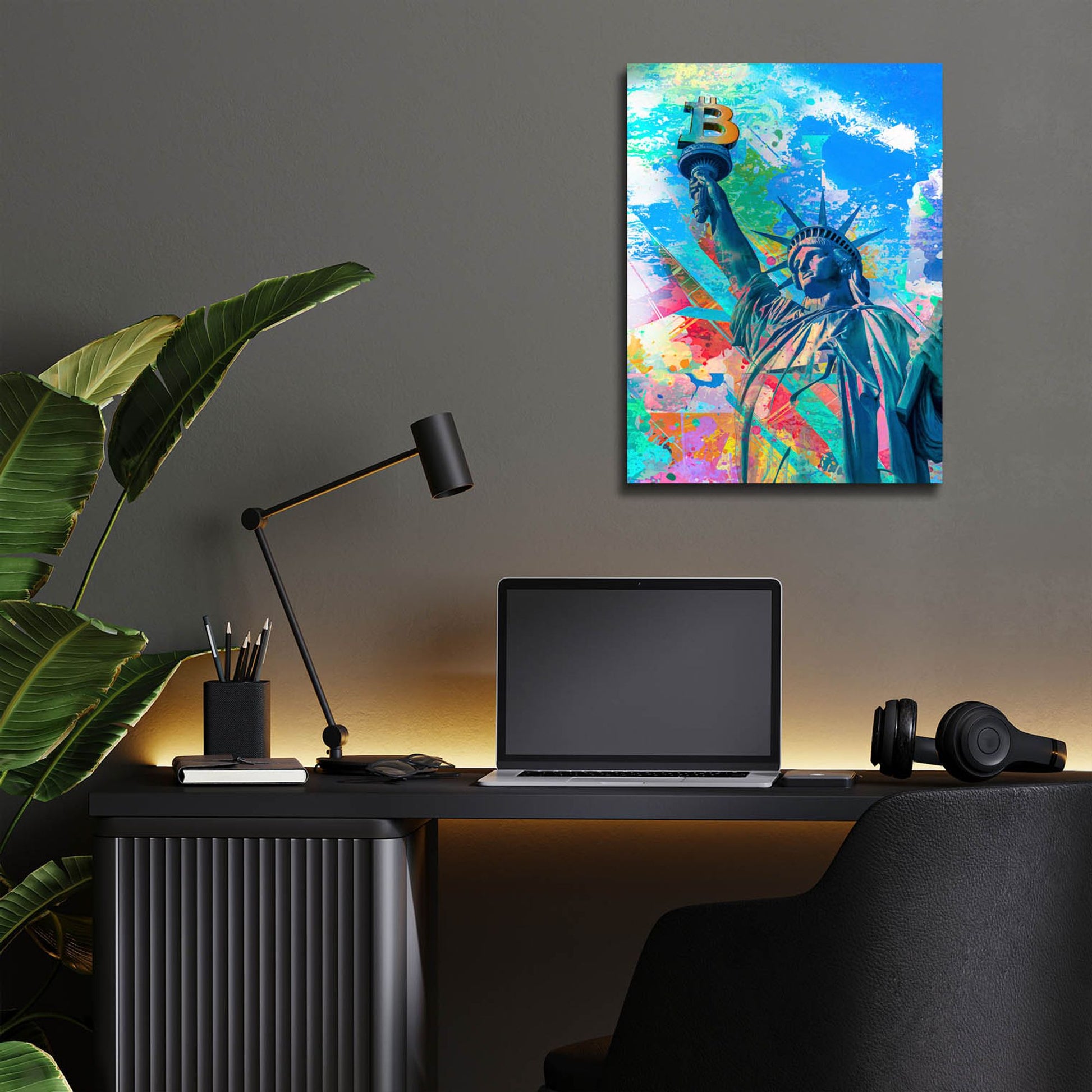 Epic Art 'Statue Of Bitcoin Liberty by Epic Portfolio, Acrylic Glass Wall Art,12x16