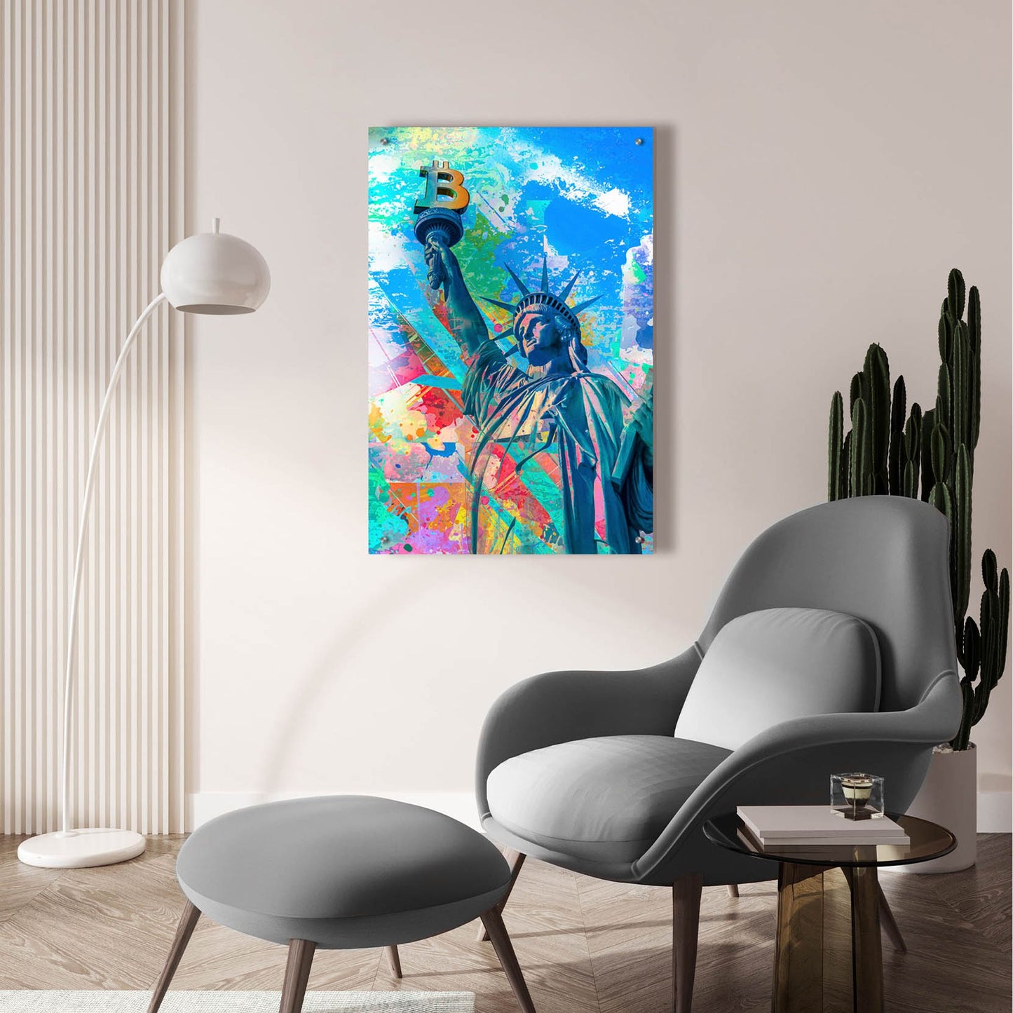 Epic Art 'Statue Of Bitcoin Liberty by Epic Portfolio, Acrylic Glass Wall Art,24x36