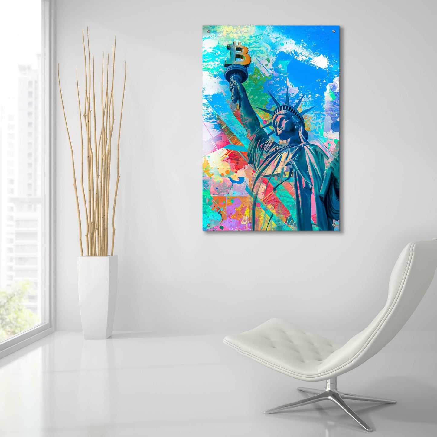 Epic Art 'Statue Of Bitcoin Liberty by Epic Portfolio, Acrylic Glass Wall Art,24x36