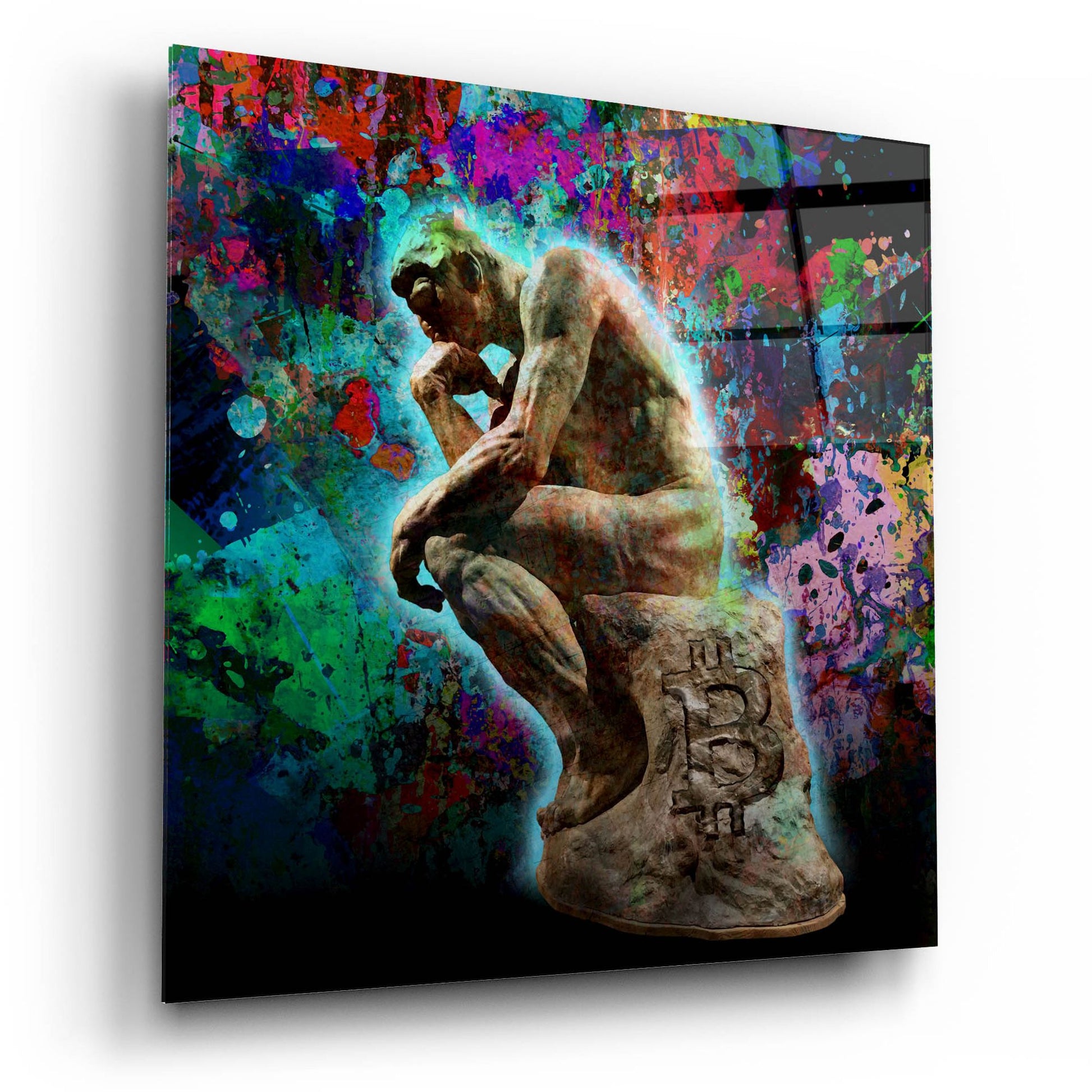 Epic Art 'The Bitcoin Thinker by Epic Portfolio, Acrylic Glass Wall Art,12x12