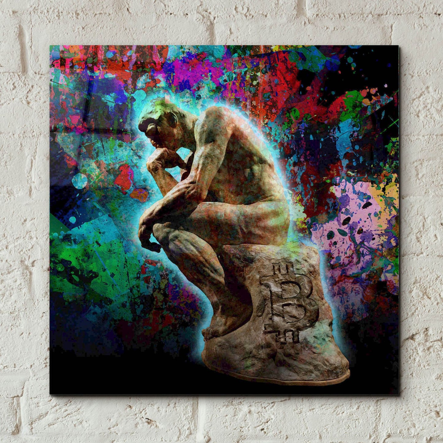 Epic Art 'The Bitcoin Thinker by Epic Portfolio, Acrylic Glass Wall Art,12x12