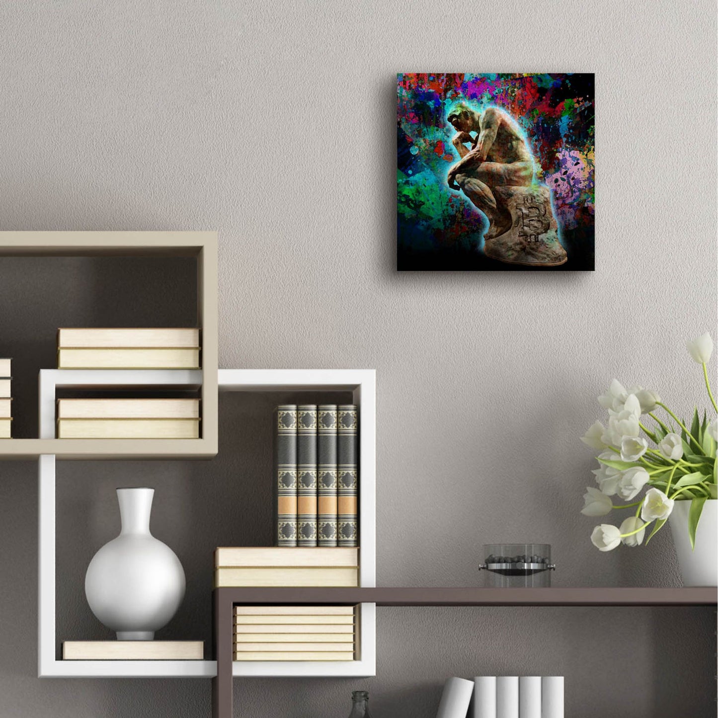 Epic Art 'The Bitcoin Thinker by Epic Portfolio, Acrylic Glass Wall Art,12x12