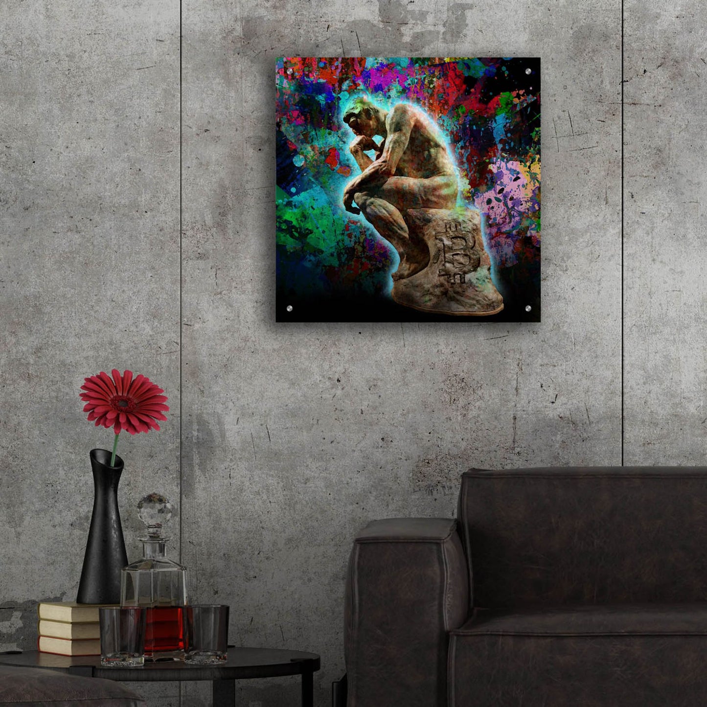 Epic Art 'The Bitcoin Thinker by Epic Portfolio, Acrylic Glass Wall Art,24x24