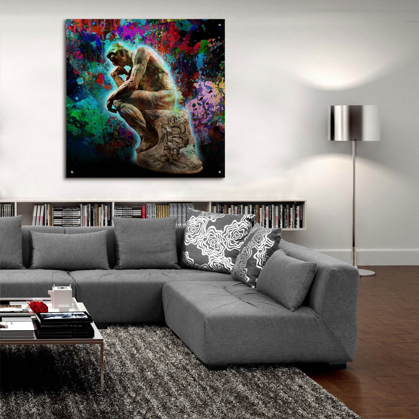 Epic Art 'The Bitcoin Thinker by Epic Portfolio, Acrylic Glass Wall Art,36x36