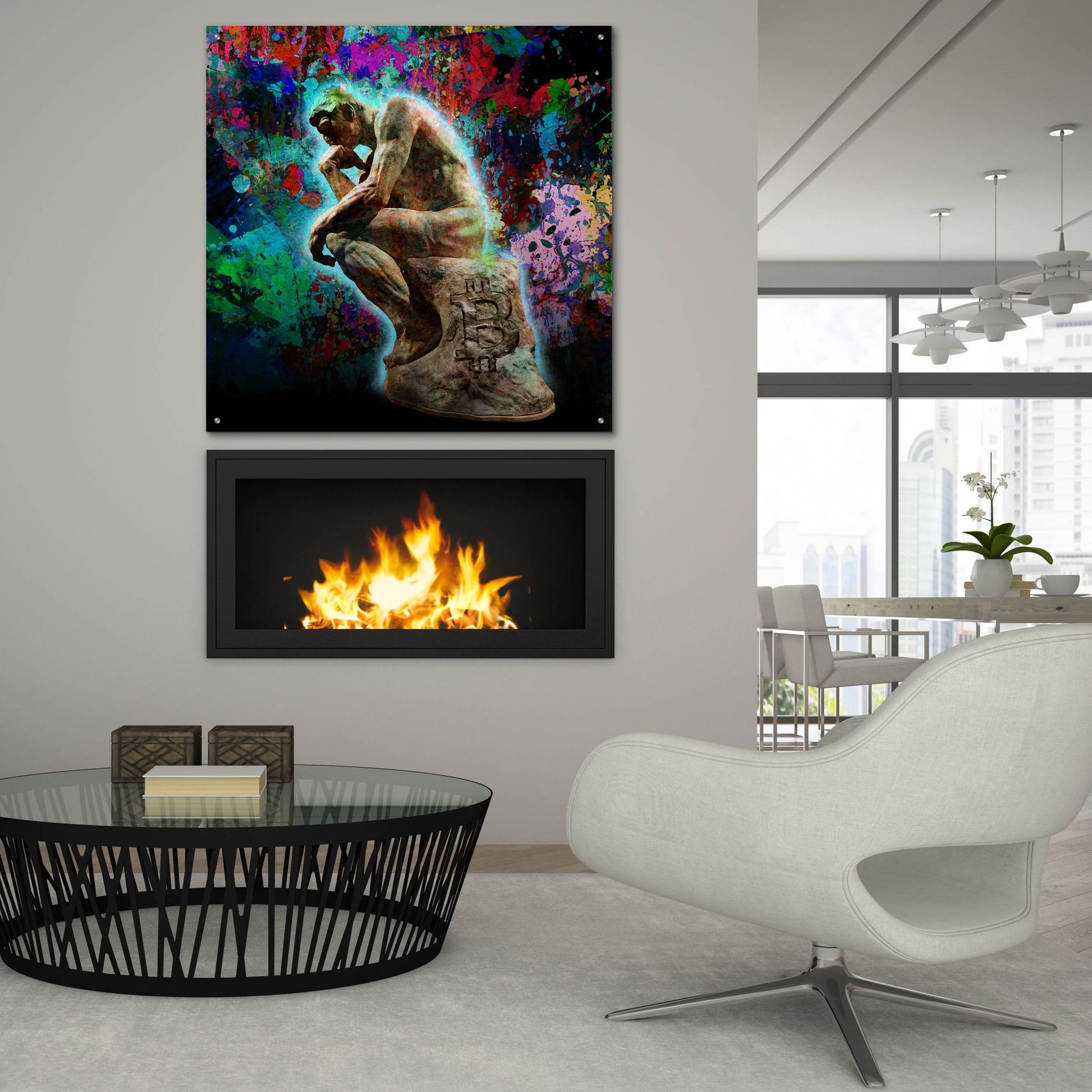 Epic Art 'The Bitcoin Thinker by Epic Portfolio, Acrylic Glass Wall Art,36x36