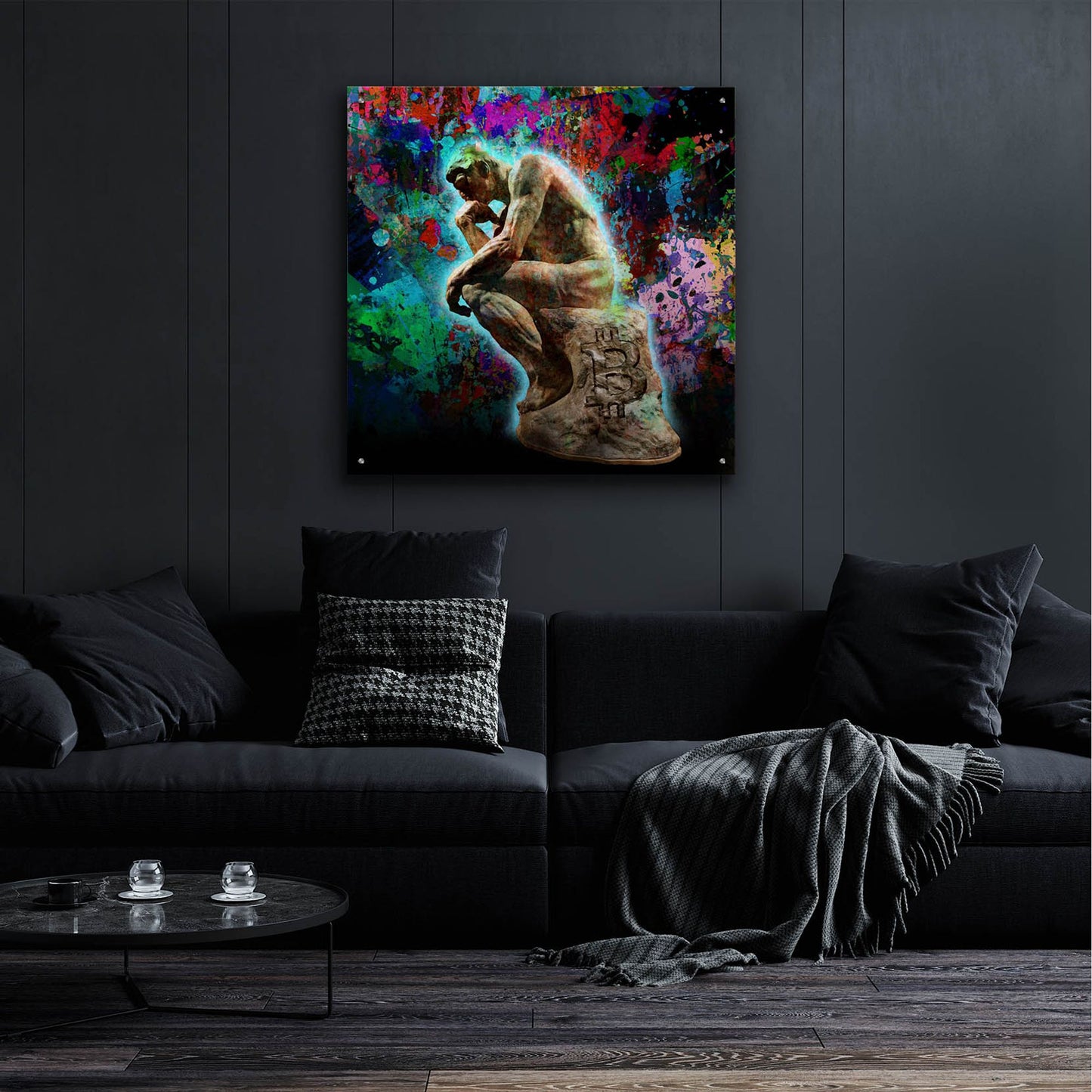 Epic Art 'The Bitcoin Thinker by Epic Portfolio, Acrylic Glass Wall Art,36x36