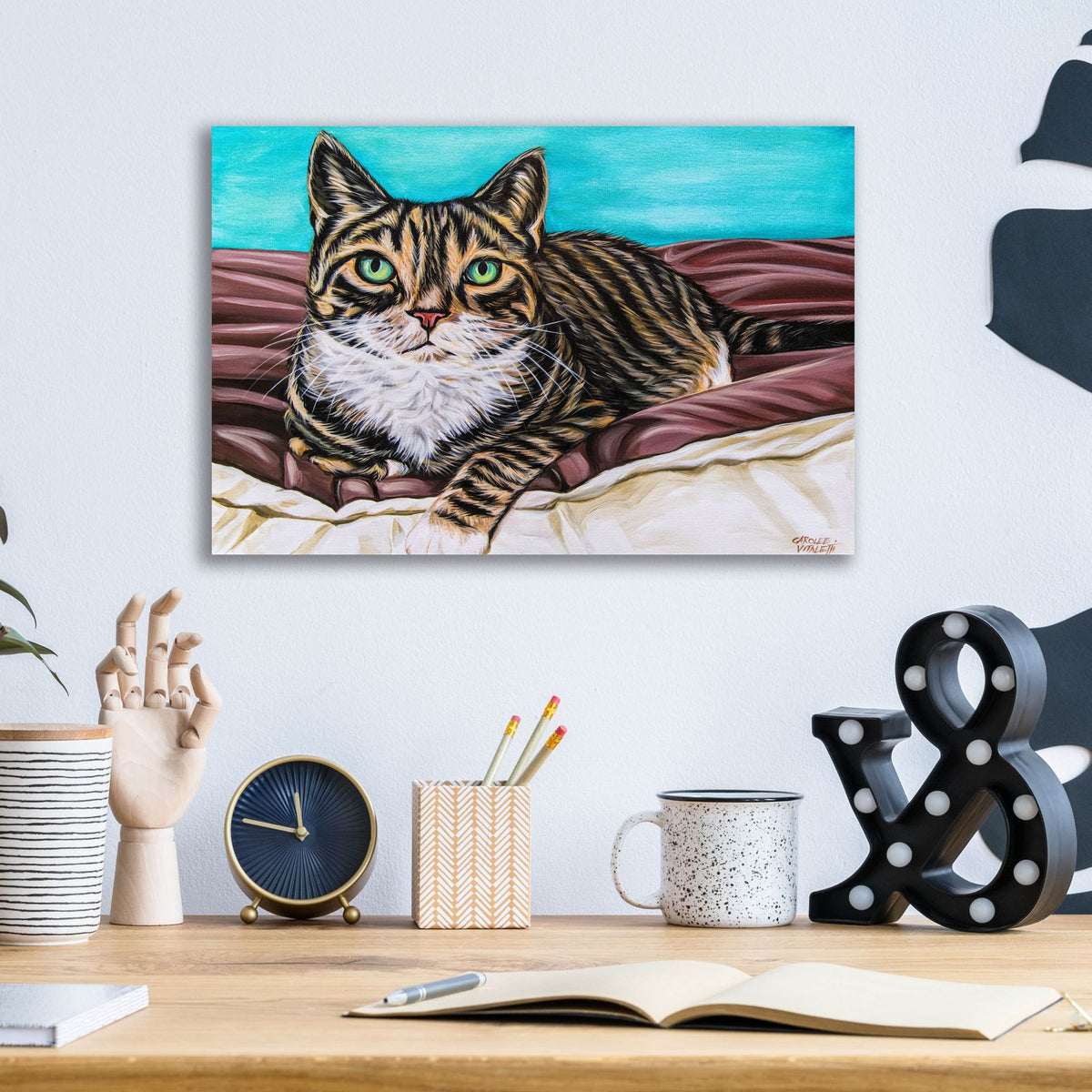Kaleidoscope Comfy Cat by Carolee Vitaletti - 16x12 acrylic wall art in a room