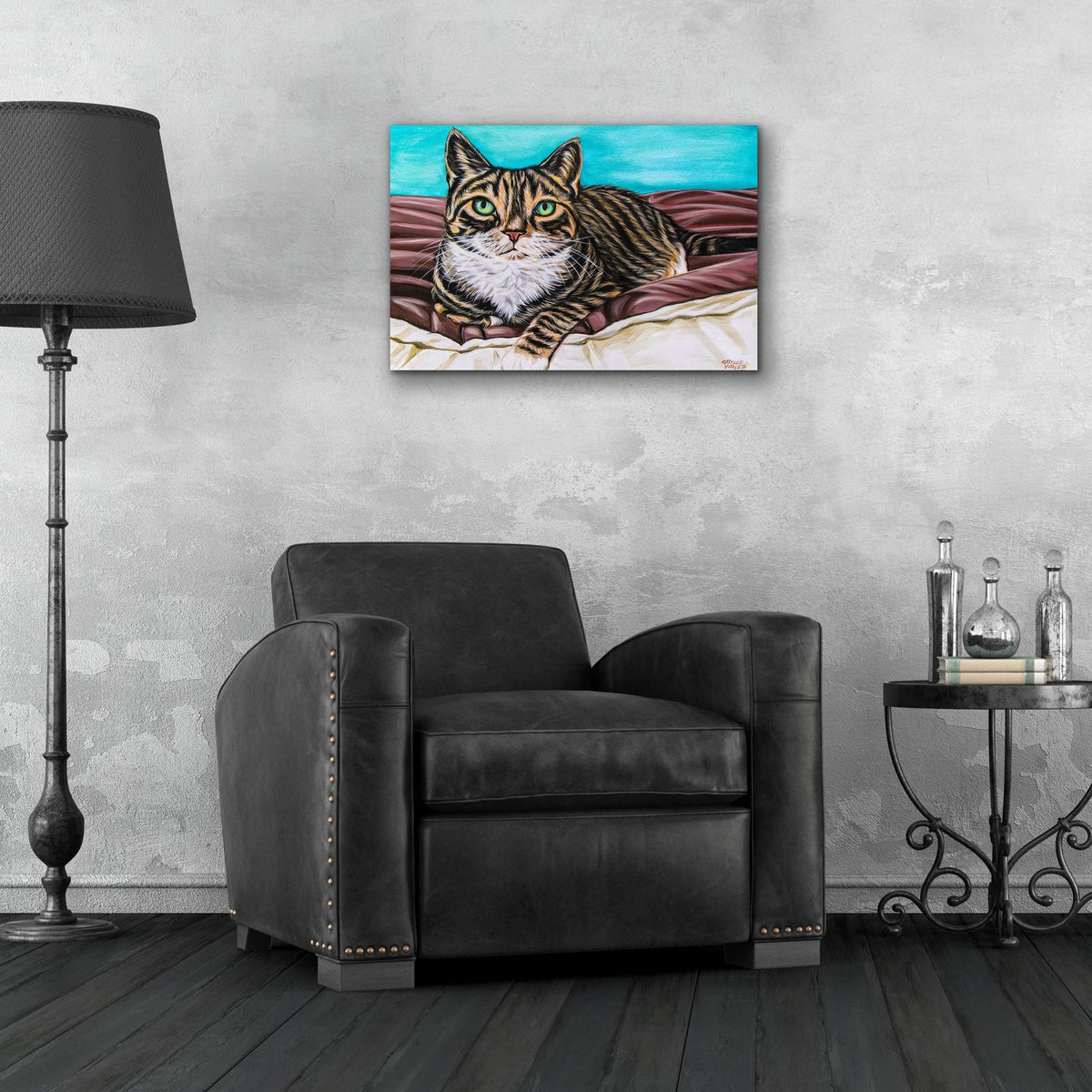 Kaleidoscope Comfy Cat by Carolee Vitaletti - 24x16 acrylic wall art in a room