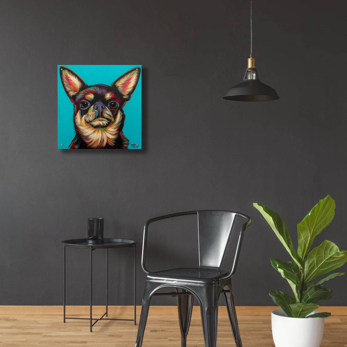 Blue Dark Chihuahua by Carolee Vitaletti - 24x24 acrylic wall art in a room
